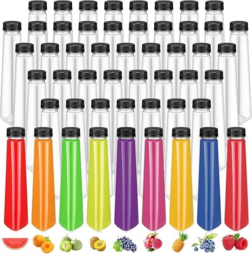 Tanlade Paquete de 50 botellas de plástico para jugos de 12 onzas, botellas transparentes para bebidas con tapas a prueba de manipulaciones,