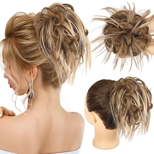 Miniatura 52 de HMD - Extensiones de cabello tipo rodete desordenado, cola de caballo con banda elástica de goma, extensiones de cabello sintético para mujer