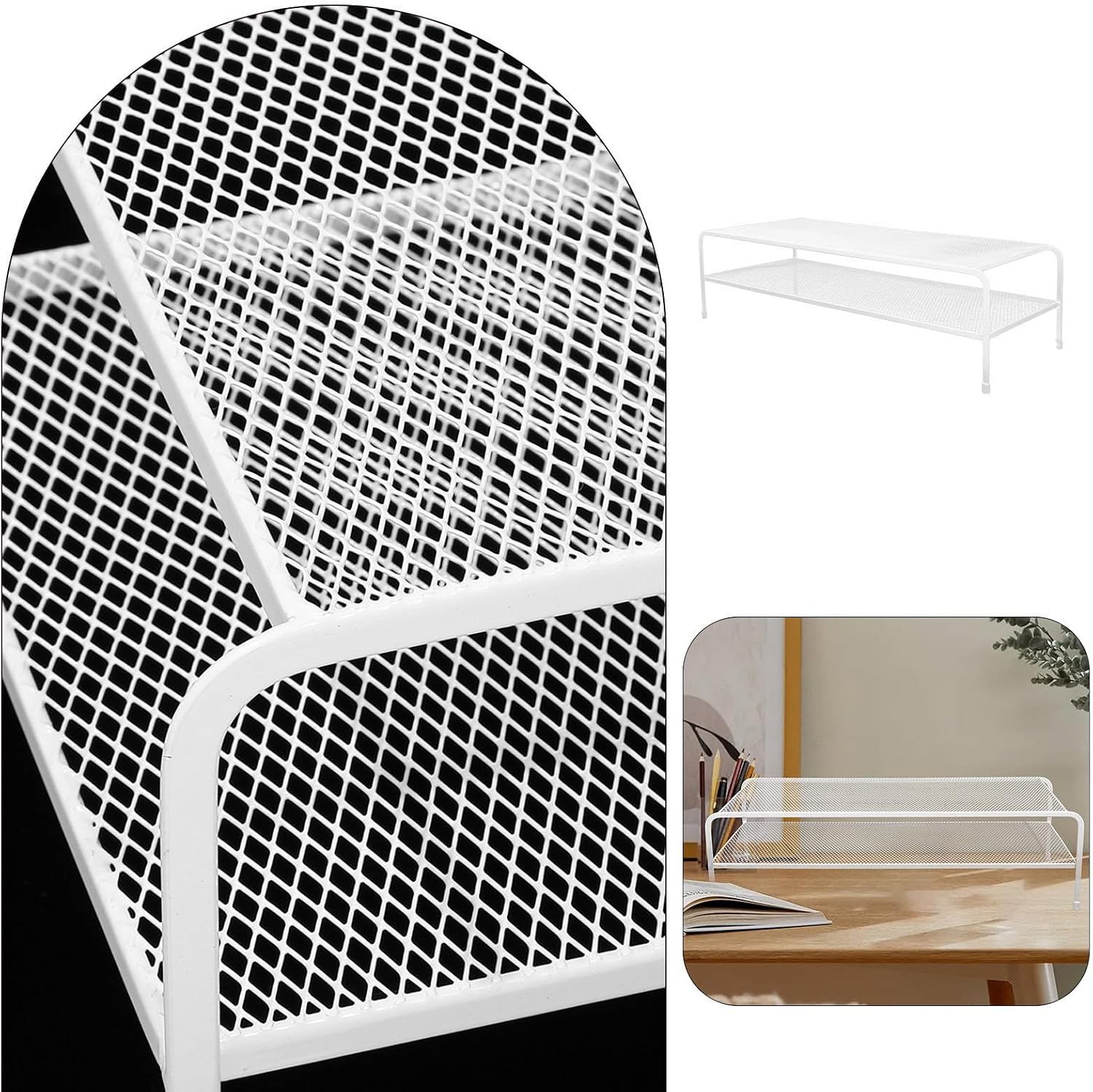White Iron Monitor Platform for Desk, Space Saving Office Stand image 5