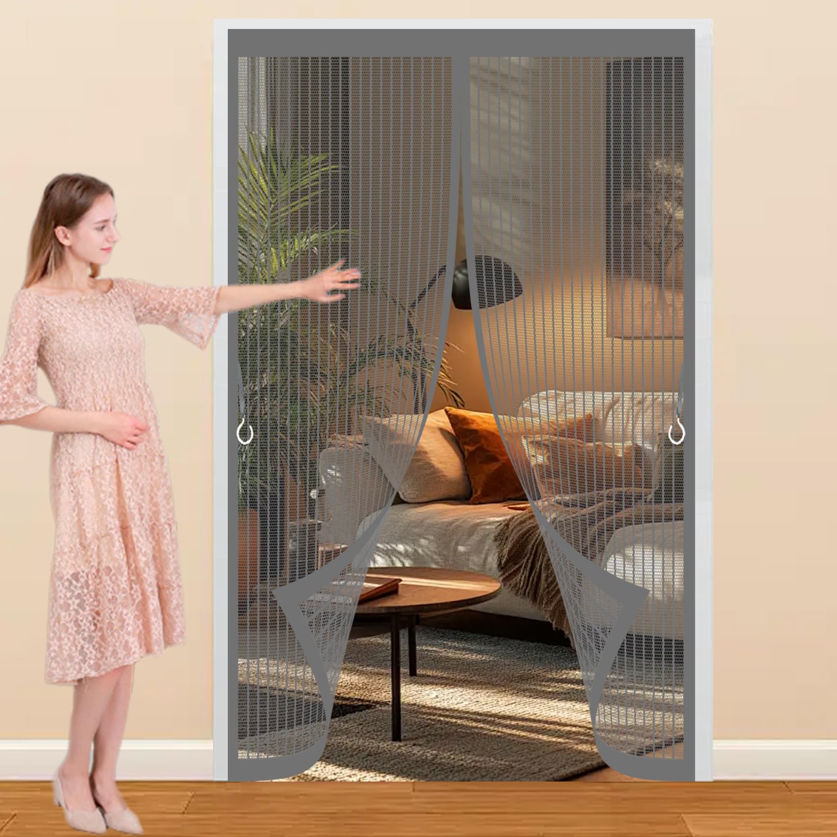 Magnetic Screen Door 190 x 105 cm with Powerful Magnets & Full Frame Magic Tape, Keep Bugs Out & Lets Fresh Air in Insect Protection Door for Patio Doors Balcony, Grey