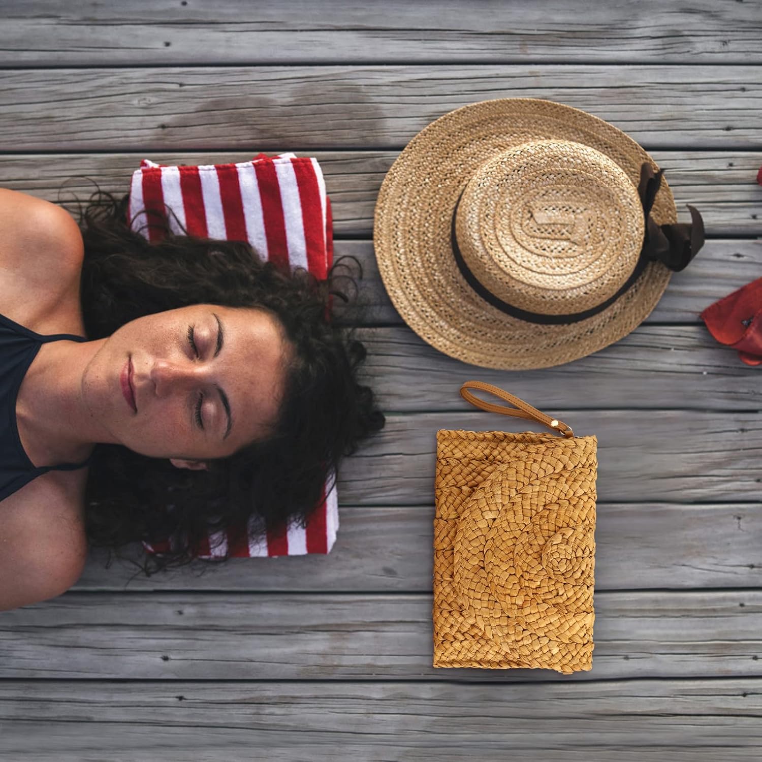 Gets Straw Clutches Beach Bag for Women Summer Crossbody Straw Bag with Strap