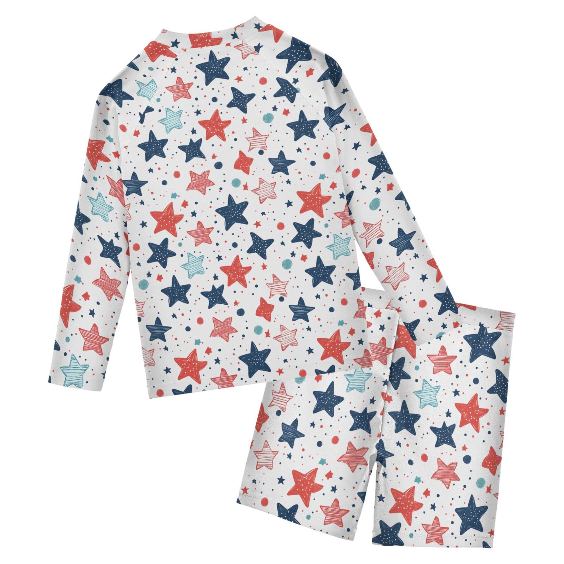July 4th Independence Day Star Baby Boys' Toddler Long Sleeved Rashguard Swim Bathing Suit Set B0404569