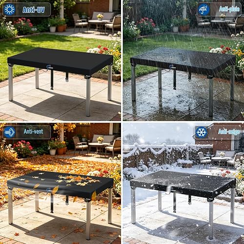 SIRUITON Housse de Protection pour Table de Jardin Noir 200x100x15cm - Tissu Oxford 520D - Ensemble de Protections pour Tables d'Extérieur/Intérieur - 6