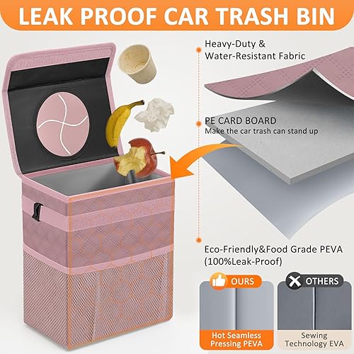 Vista 111 de Bote de basura para automóvil de 3 galones con tapa, bolsa de basura para automóvil, impermeable, a prueba de fugas, color negro floral