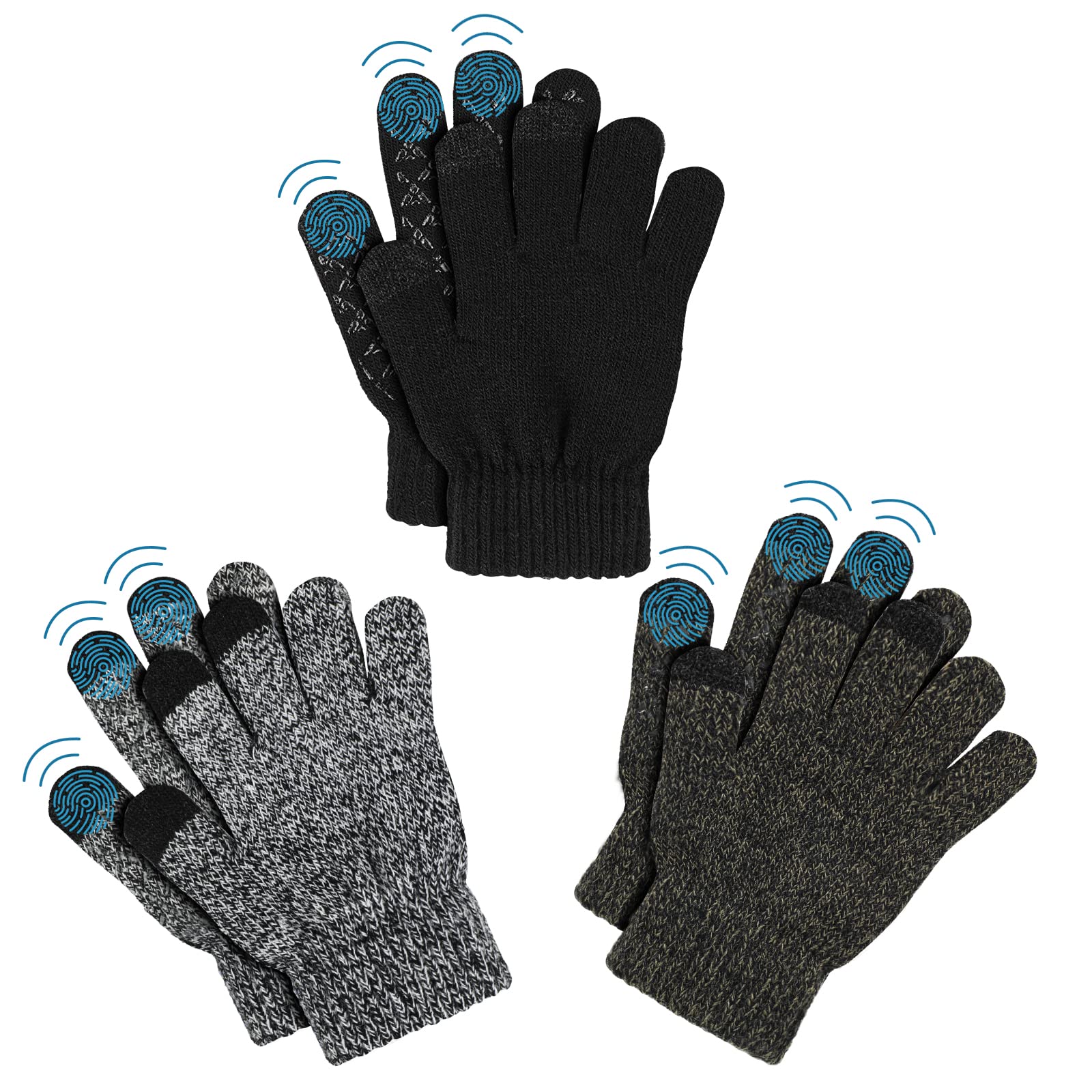 3 Pares de Guantes Cálidos de Invierno para Niños, Forro polar Térmico Elástico para Pantalla Táctil Guantes de Punto con Dedos Completos Mitones, para Niños de 4 a 8 años Niñas y Niños
