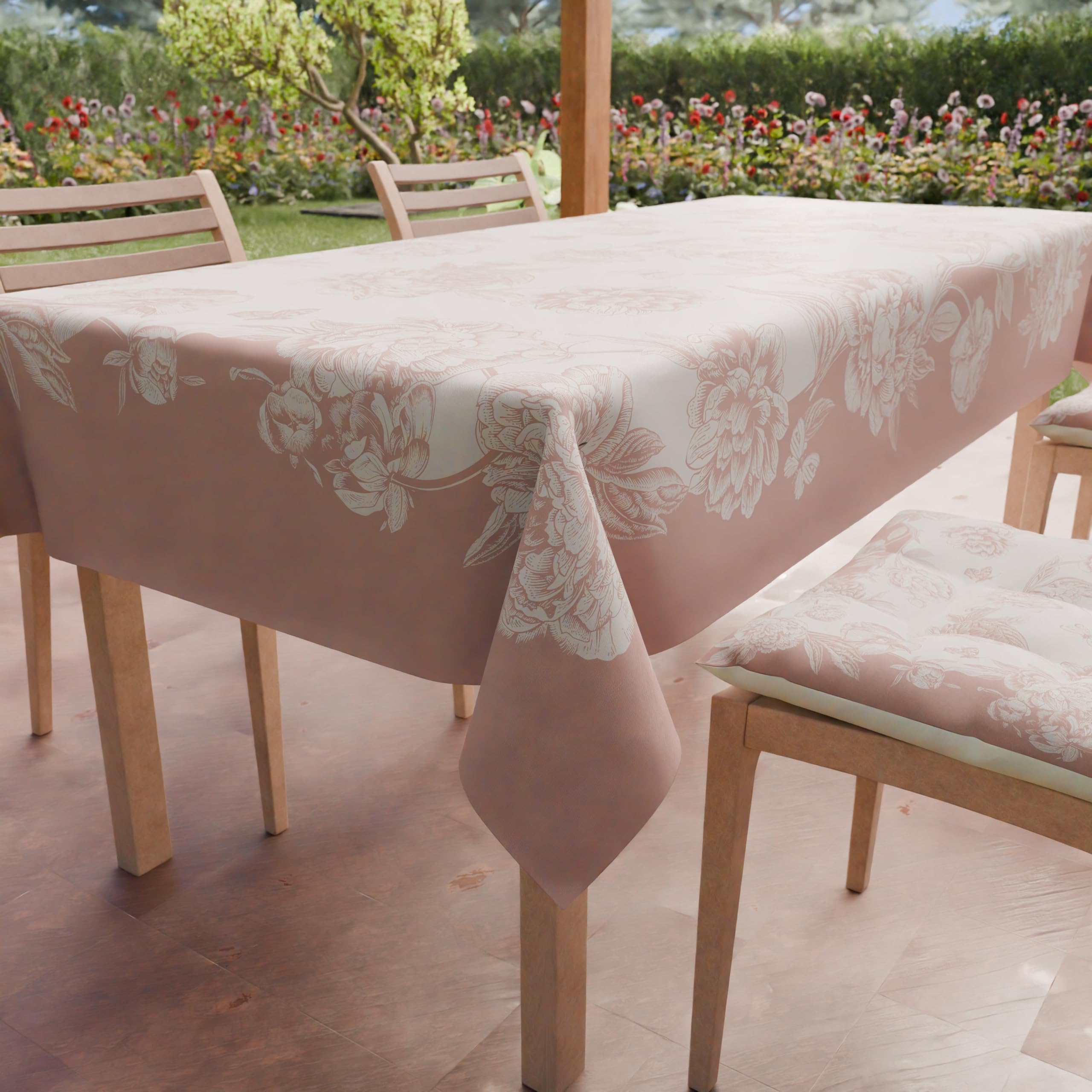 PETTI Artigiani Italiani - Stain Resistant Square Tablecloth, Kitchen Table Cover Peonies Powder Design X4 Places (140 x 140 cm)