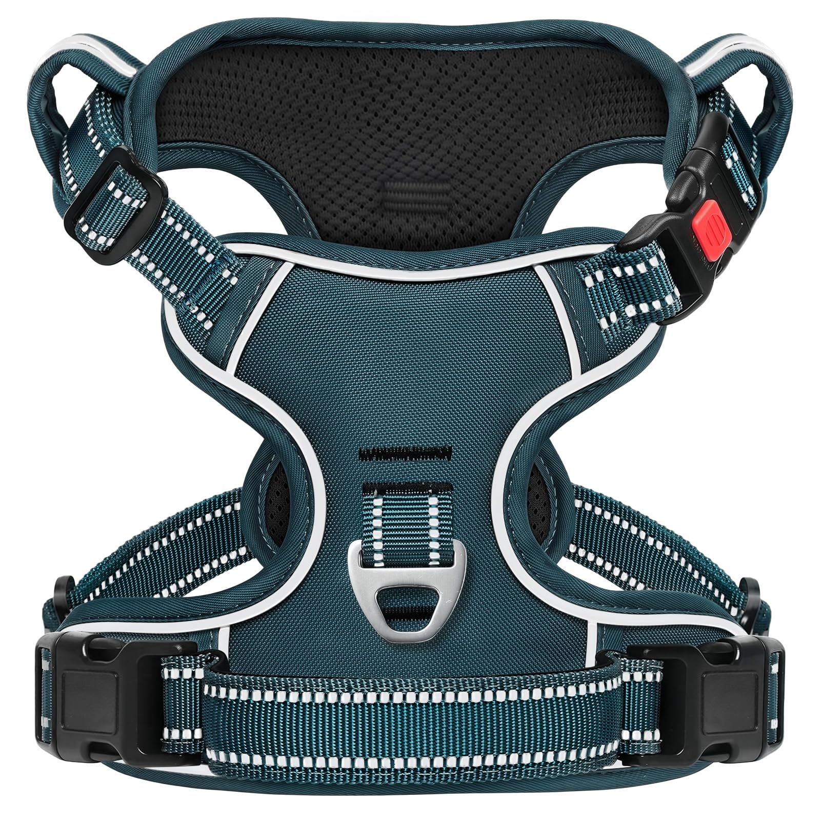 HEELE Dog Harness No Pull Release on Neck with Lockable Buckle, Front Back Clips Dog Vest Harness Reflective Adjustable Padded, Easy Control Handle for Outdoor Walking Training, Dark Green, XL