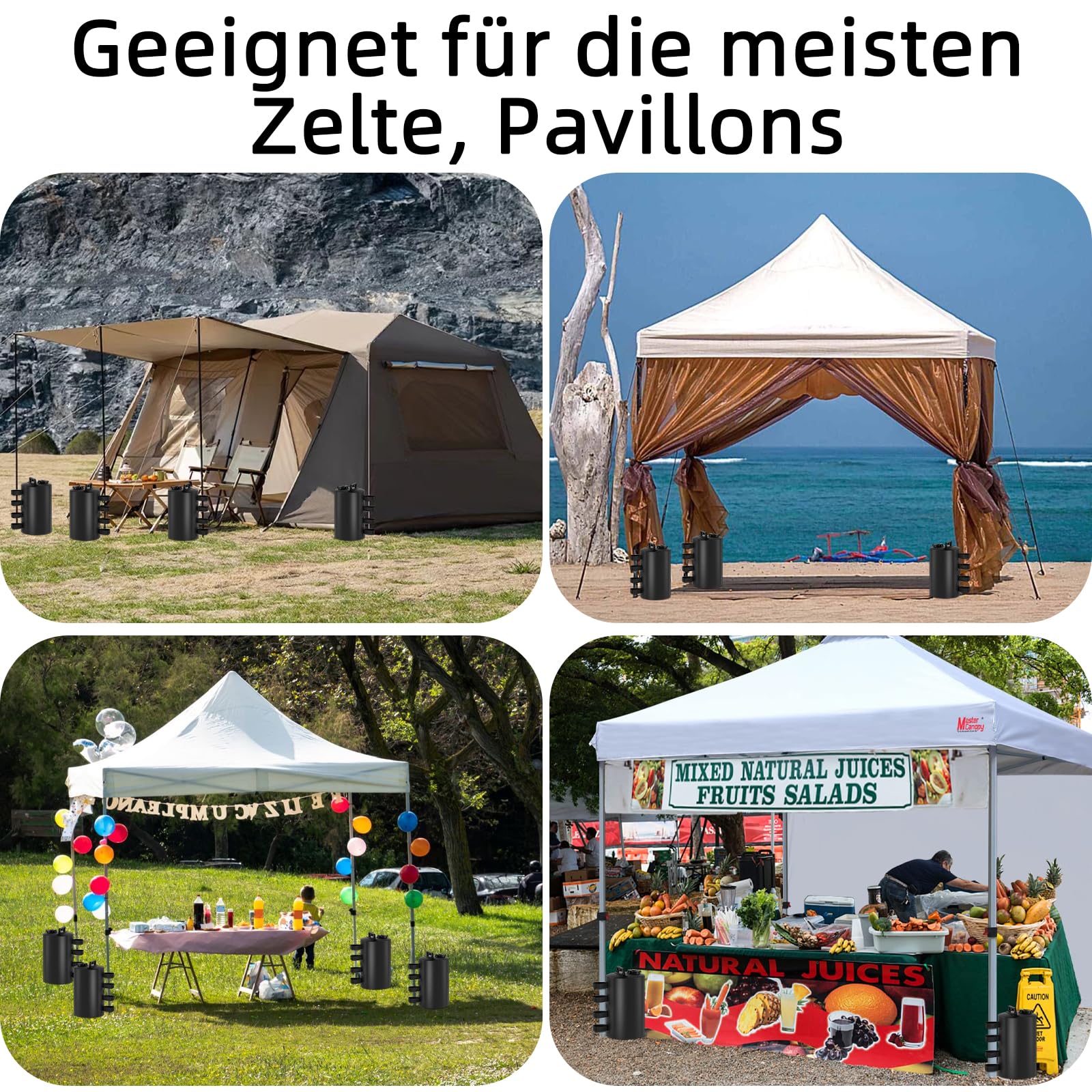 4er Set Wassergewichtstaschen, 80kg（20L*4）,4er Set Sandgewichtssäcke, Kann Wasser/Sand befüllbar, Wiederverwendbar, Universal Beingewichte für Pavillons/Gartenzelte/Festzelte, Schwarz, 24 * 45cm