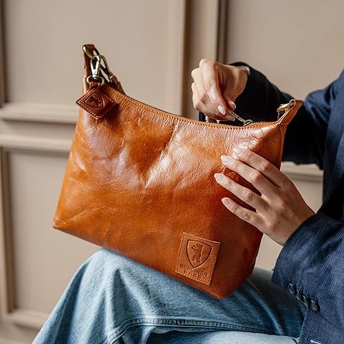 Miniatura 2 de BERLINER BAGS Bolso De Hombro De Cuero Genuino Vintage Bella, Bolso Hobo, Bolso De La Manija Superior, Bolso Para Las Mujeres - Marrón