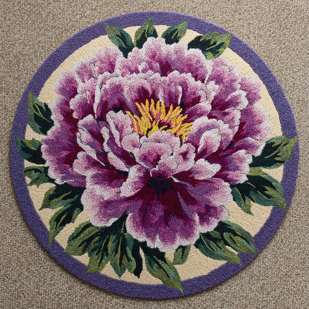 AMBATTERY Round Shape Latch Hook Kits Rug,Peony Flowers