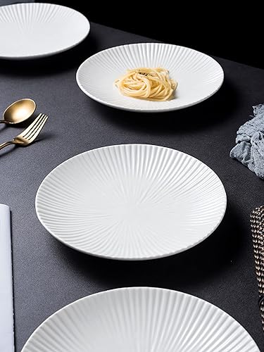 Miniatura 4 de Jusalpha Juego de 4 platos llanos de porcelana de estilo japonés, platos circulares versátiles para desayuno, ensalada, cena de carne, PL018 (8.8