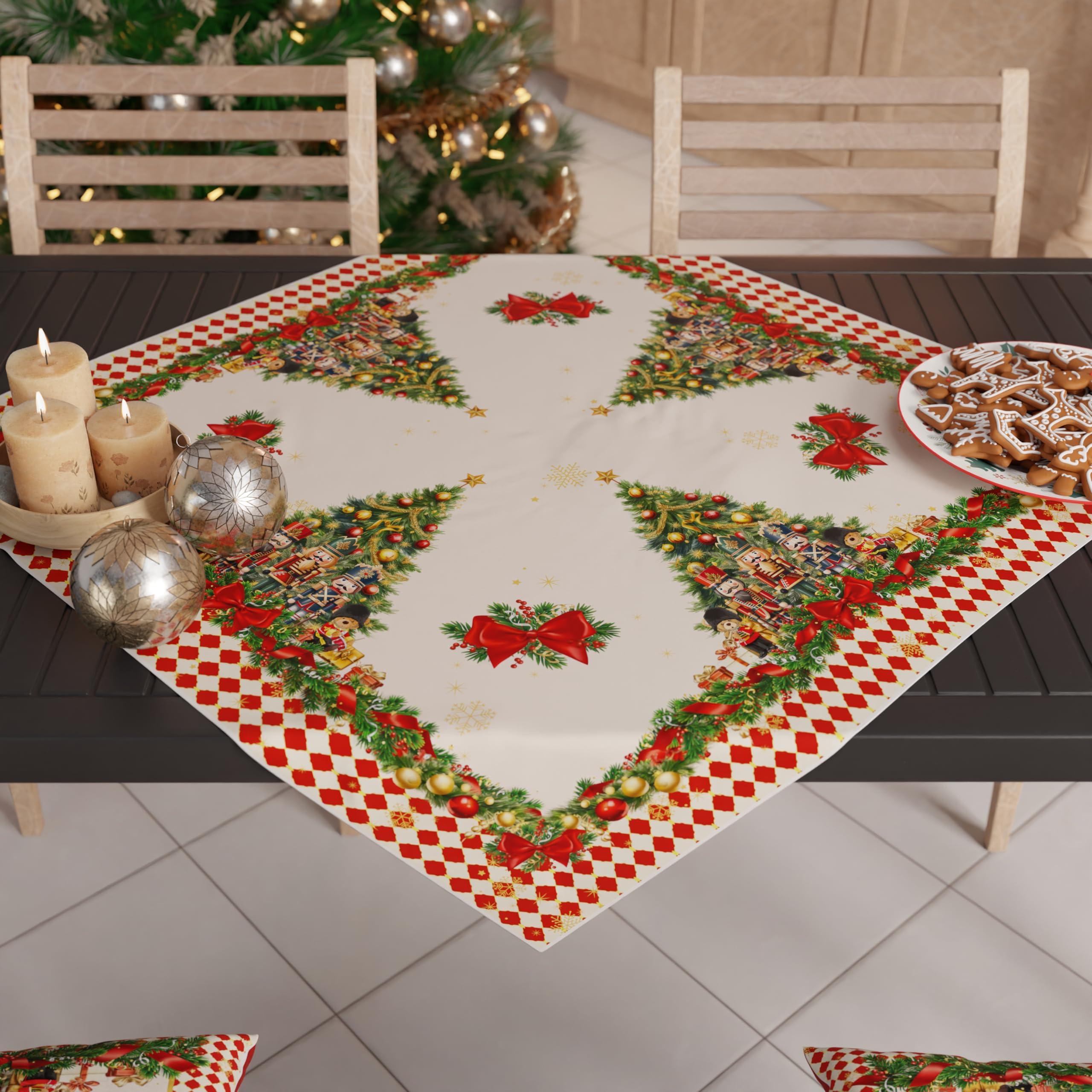 PETTI Artigiani Italiani - Christmas Centerpiece, Christmas Kitchen Table Centerpiece, 90x90 cm Centerpiece Runner, Red Nutcracker Centerpiece, 100% Made in Italy