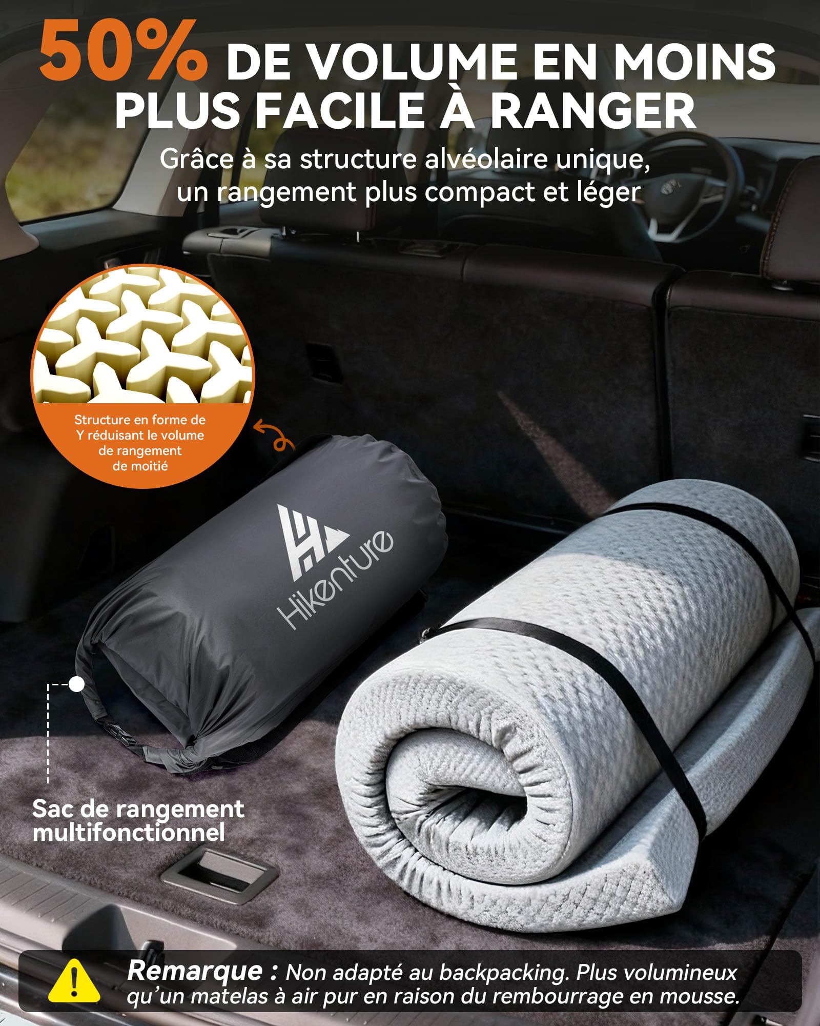 HIKENTURE Matelas Autogonflant avec Pompe Électrique Intégrée - en Mousse | 10cm d'épaisseur - Autogonflage Rapide - Valeur-R 9.5 Haute Isolation - Matelas Camping pour Trekking, Randonnée et Plage