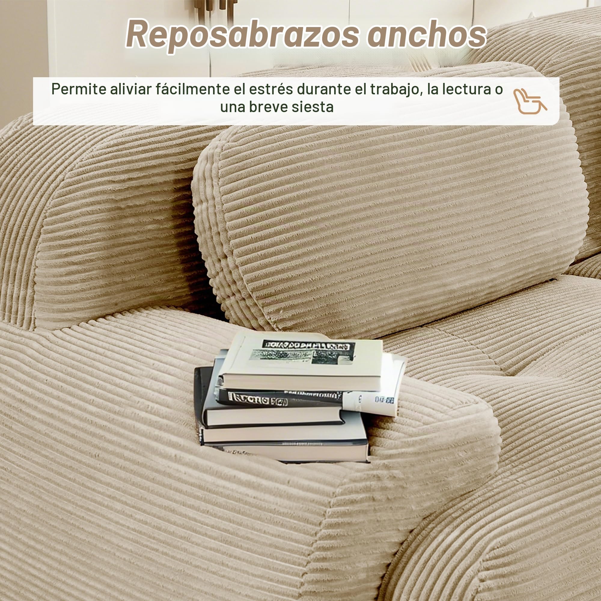 Sofá esquinero moderno de 298 cm con taburete, sofá modular de pana en forma de L, sofá comprimido de 3 a 6 plazas para salón, asiento extraprofundo, no requiere montaje