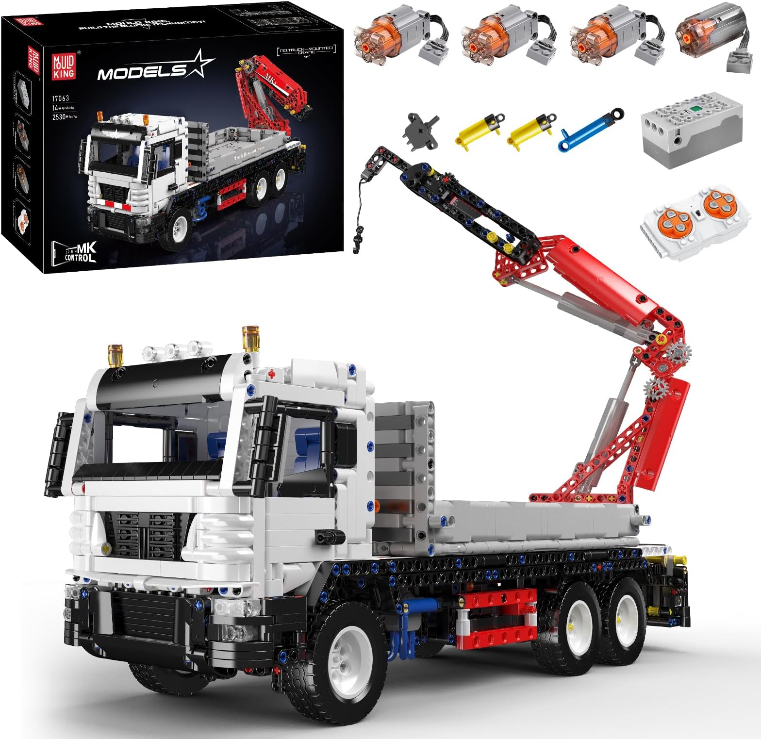 Mould King 17063 Crane Truck Building Blocks Model, Remote Controlled Pneumatic Truck with 4 Motors, Toy Gifts for Adult/Collections Enthusiasts (2530 Pieces)