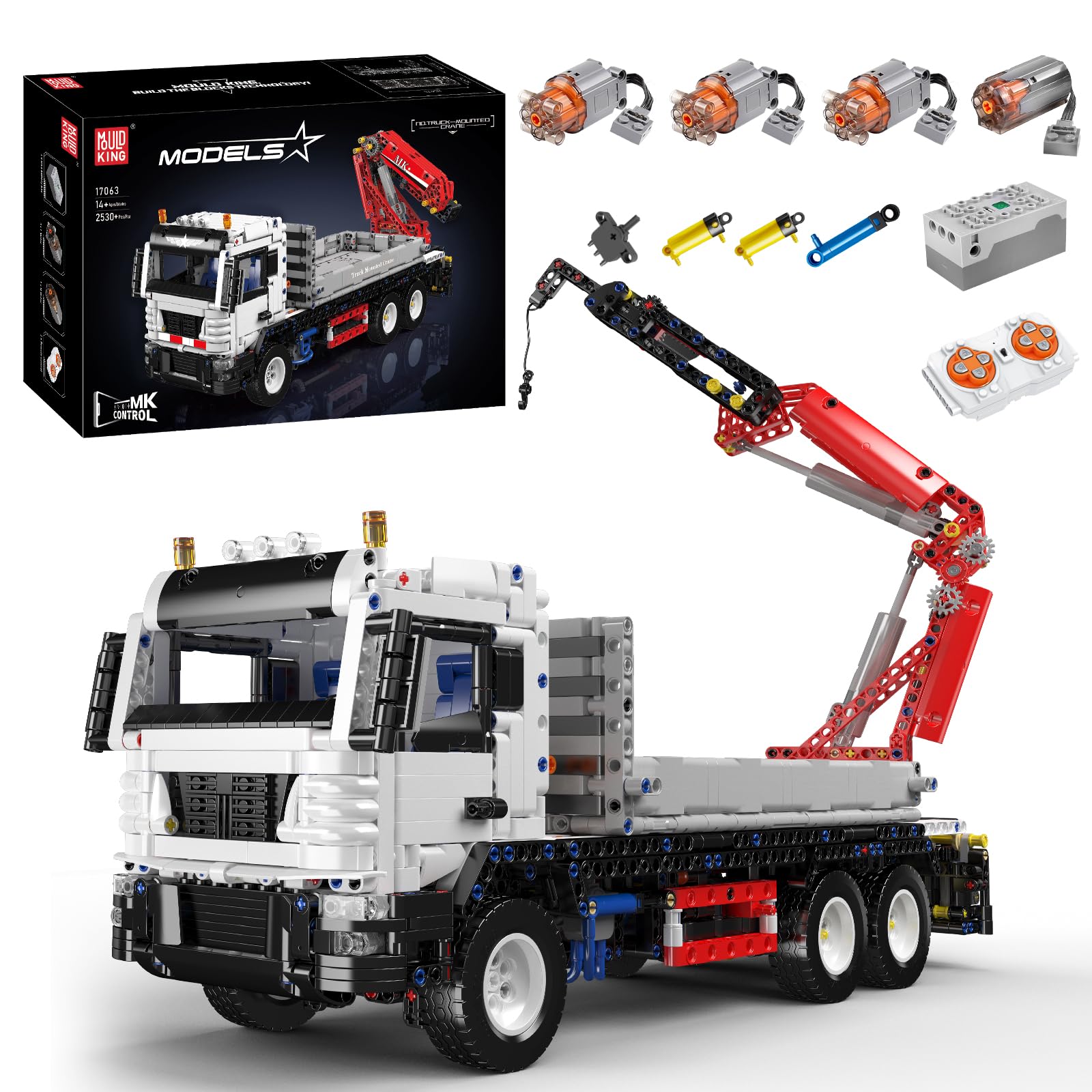 Mould King 17063 Crane Truck Building Blocks Model, Remote Controlled Pneumatic Truck with 4 Motors, Toy Gifts for Adult/Collections Enthusiasts (2530 Pieces)