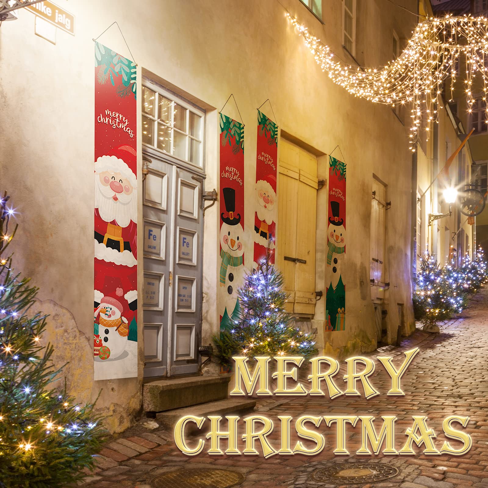 Banner per Porta di Natale Striscioni Natalizi Segno del Portico di Natale Banner Distico di Natales Decorazioni Natalizie Porta Benvenuti per Decorazioni Outdoor Natales (A