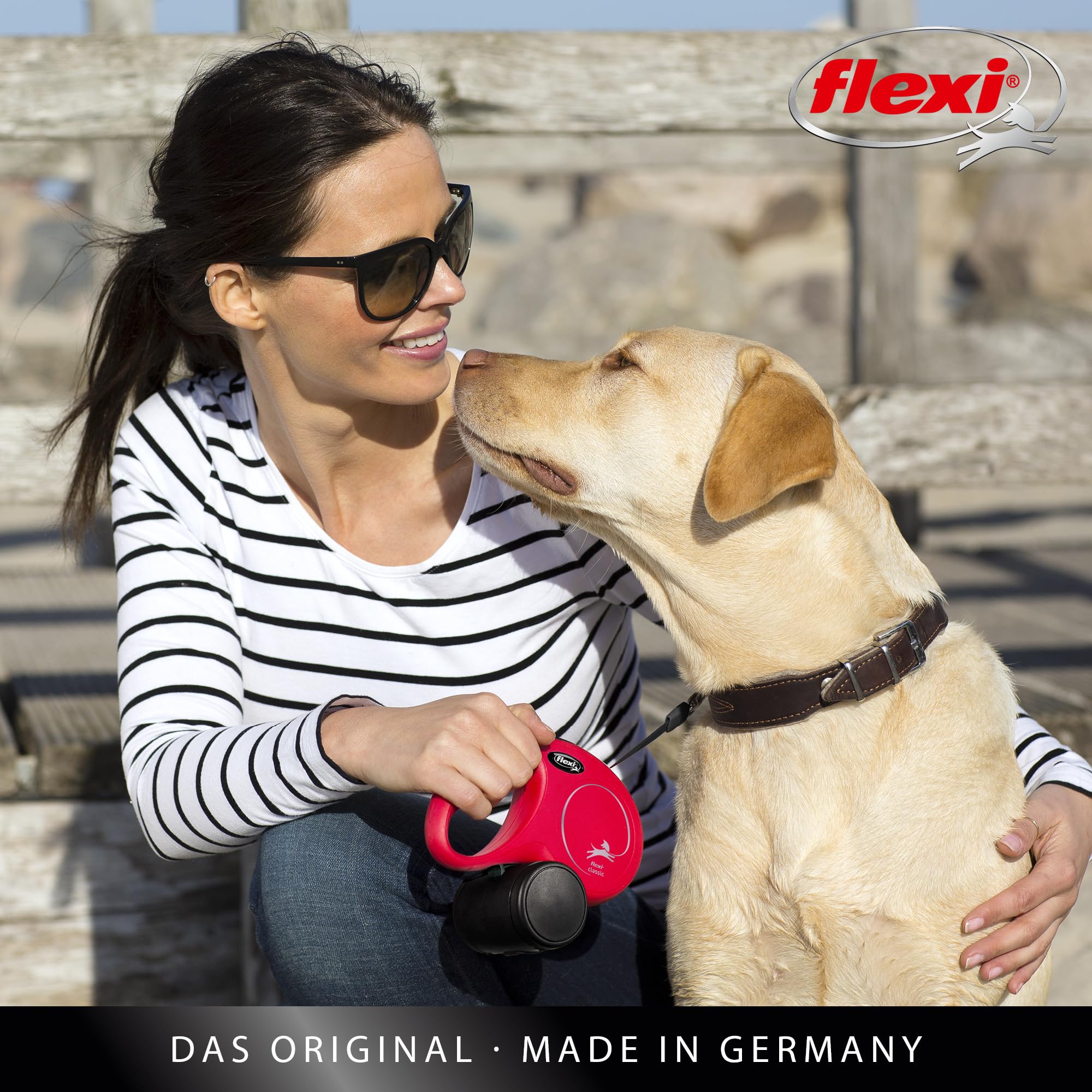 flexi® Classic L | 8m Gurt Roll-Leine für Hunde bis 50 kg | Schwarz | ausziehbare Hundeleine | Gewicht 534.3 gr | Maße 14.7 x 20.9 cm