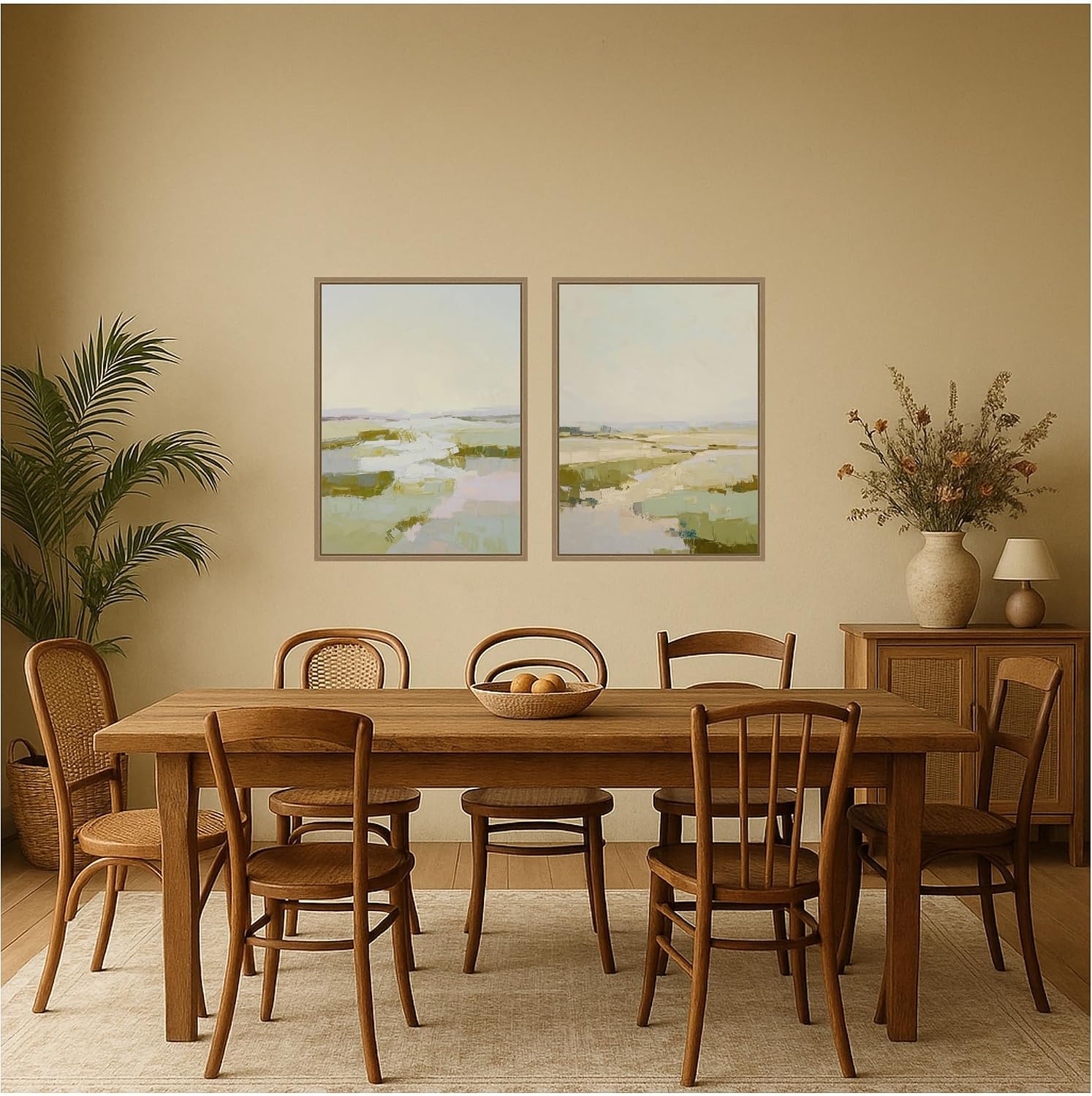 Kate and Laurel Calming Landscape I & II 2 Piece Framed Canvas Wall Art Set by Amy Lighthall, Sylvie Dark Gold Modern Contemporary, Abstract Art for Wall Decor