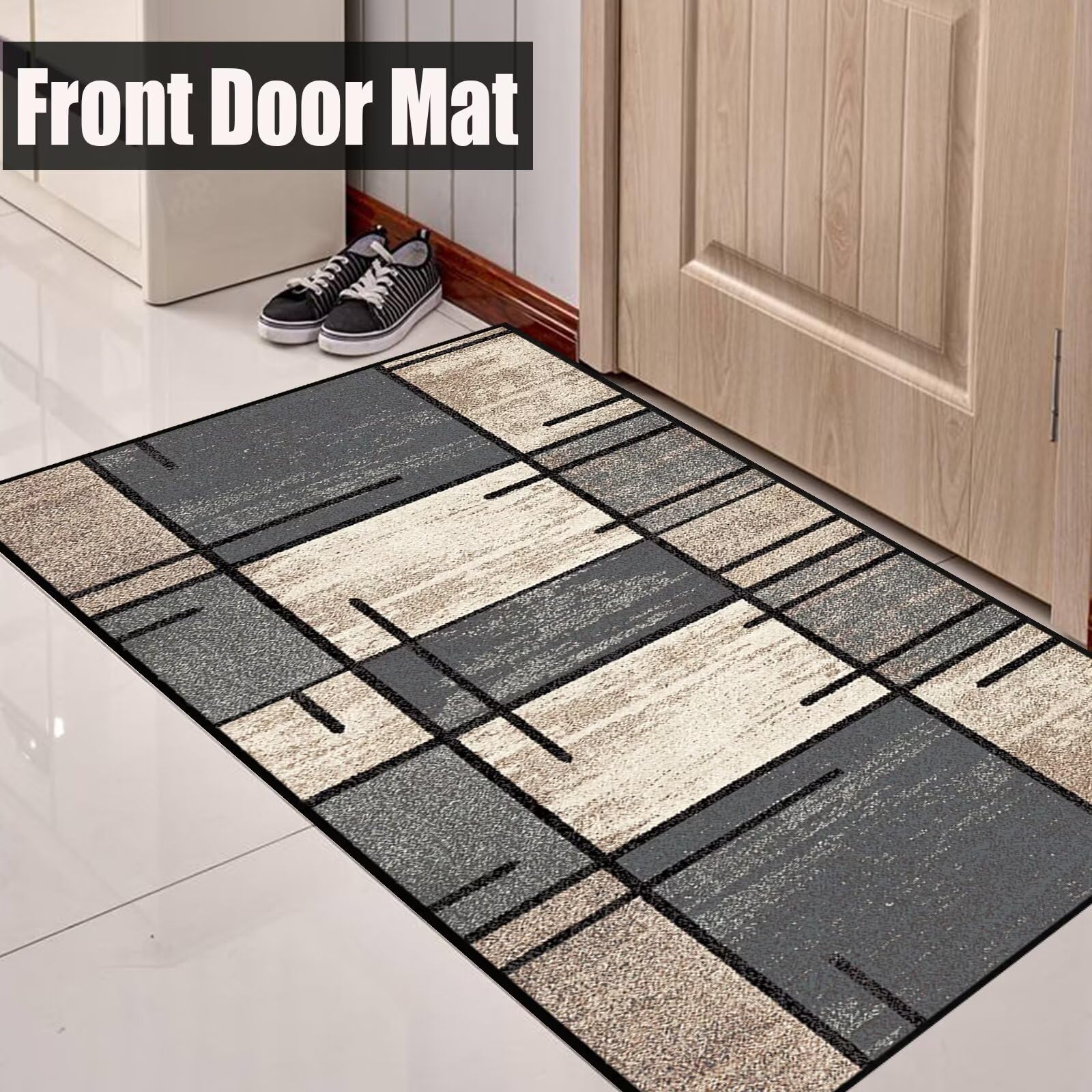 Küchen Teppiche Läufer Waschbarer Teppich Grau Kitchen Mats and Rugs Grau Beige Teppich Läufer für Wohnzimmer Flur Büro Schlafzimmer Küche 60x340cm Stil A