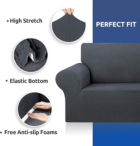 Miniatura 7 de KEKUOU - Funda elástica para sofá de 3 plazas (de 79 a 94 pulgadas), protector de muebles de 3 asientos con parte inferior elástica para niños o