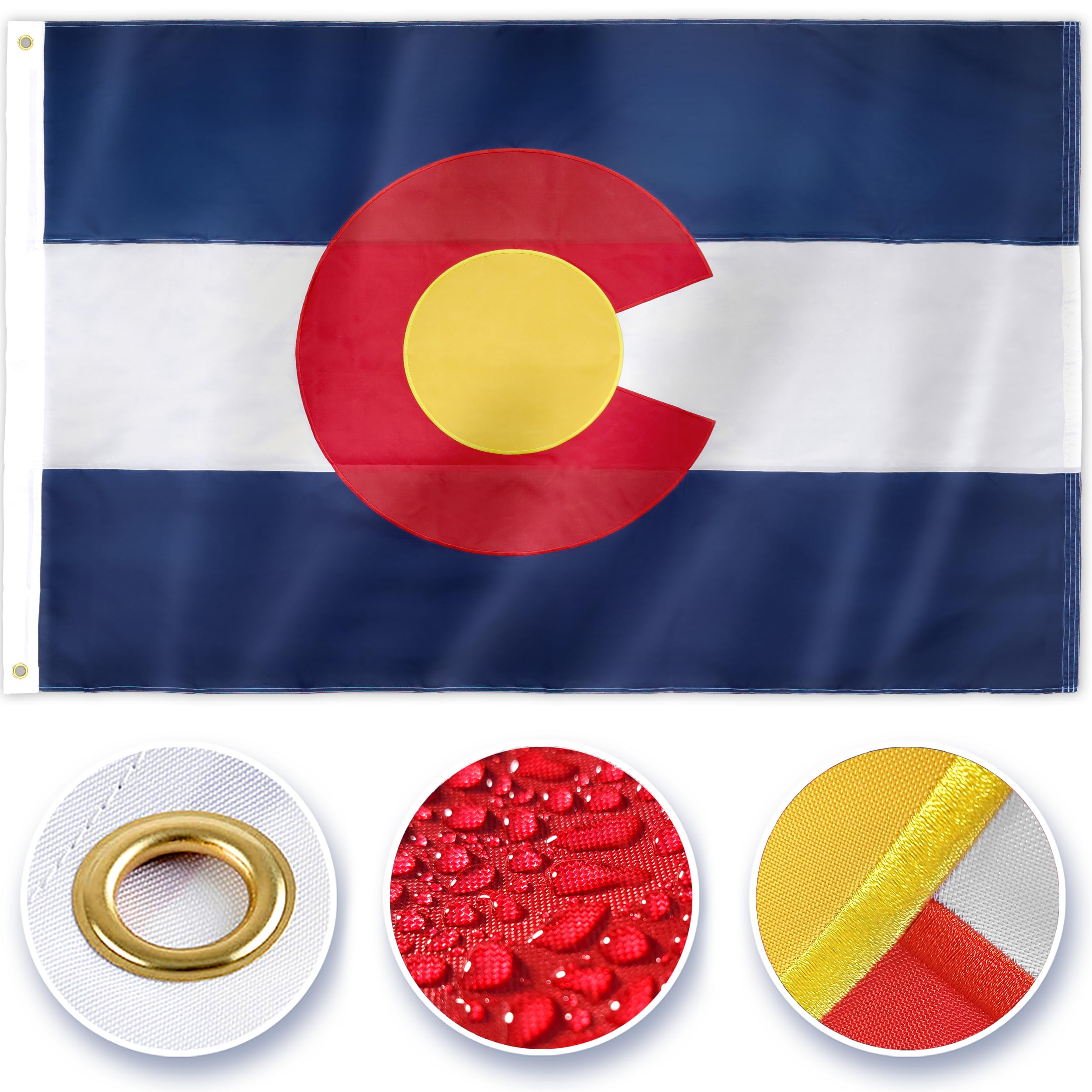 State of Colorado 3x5 Feet Flag - Embroidered 210D Nylon with Sewn Panels