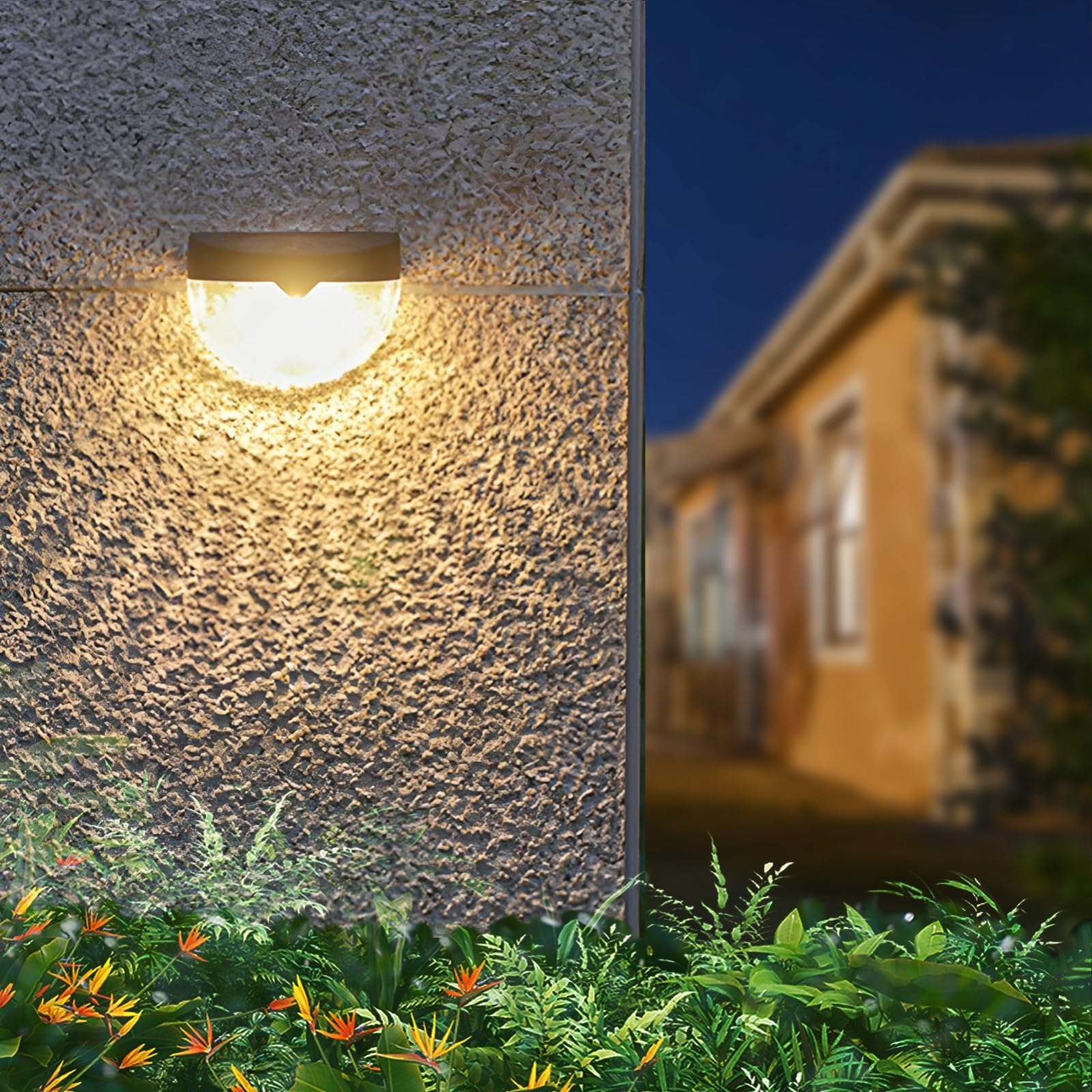 PONDON Solarne lampy ogrodzeniowe, półokrągłe, zewnętrzne lampy ścienne, ABS, zasilane energią słoneczną, wodoodporne oświetlenie krajobrazu, dekoracyjne światła drogowe na podwórko, patio, taras