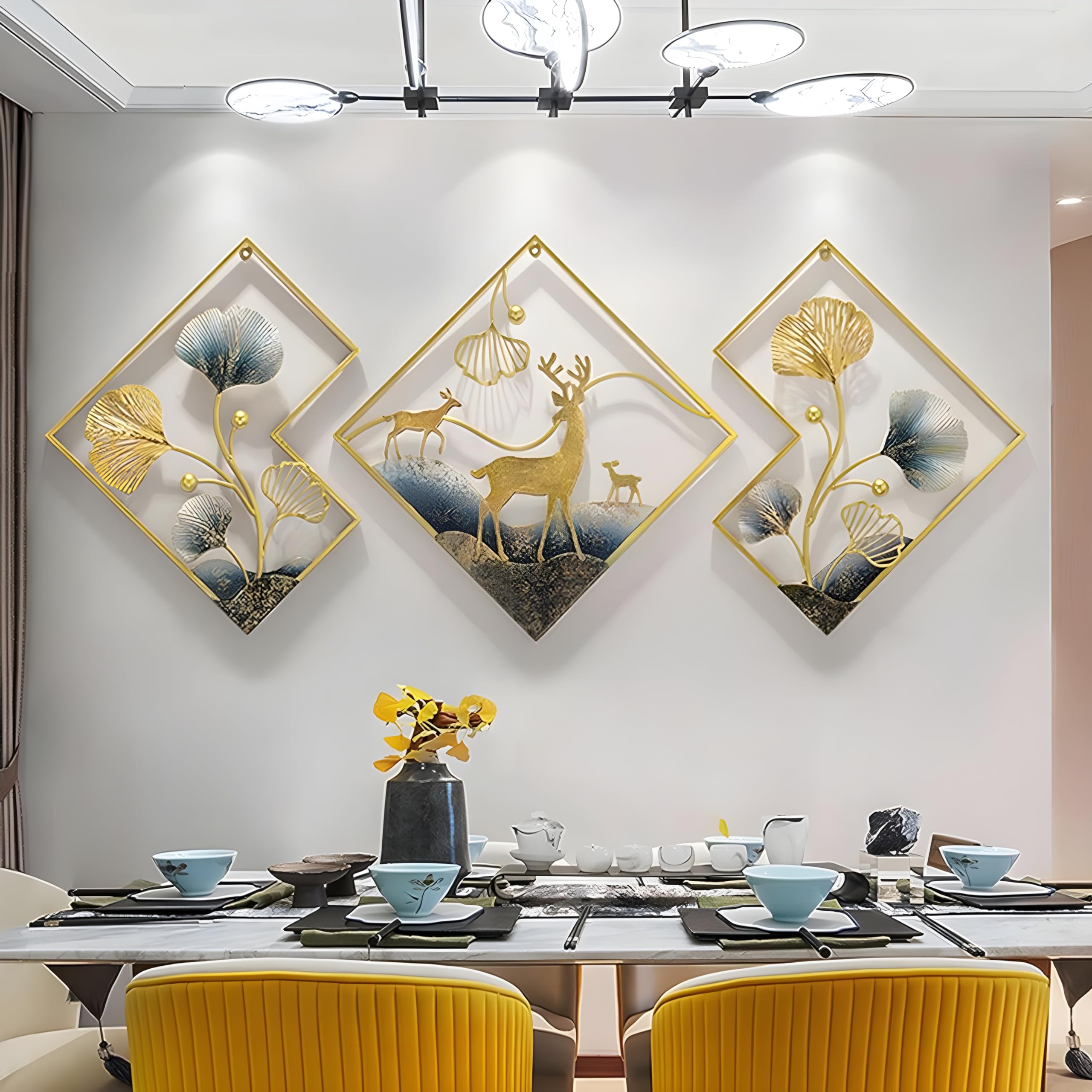 Deer Metal Wall Decor Gold Metal Wall Art 3 Piece Large Metal Art Wall Decor 3D Ginkgo Leaf 78x27inch Aesthetic Wall Art for bedroom Office Dining Room Living Room (B0CY8QGJ1S) Amazon Price History, Amazon Price Tracker