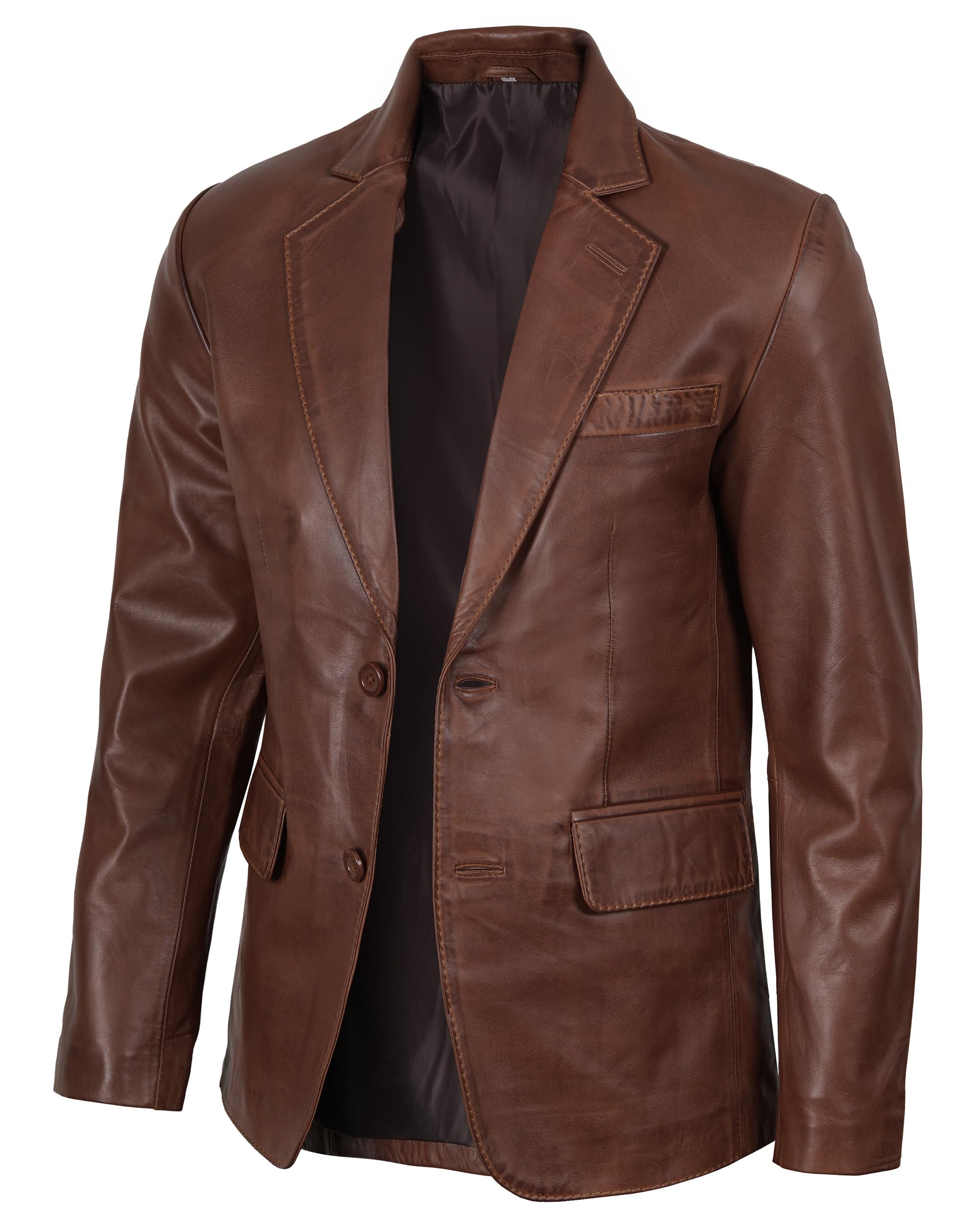 Blingsoul Real Leather Blazer Mens - Casual Leather Sport Coat with Notch Lapel, Lambskin Leather Jacket for Men