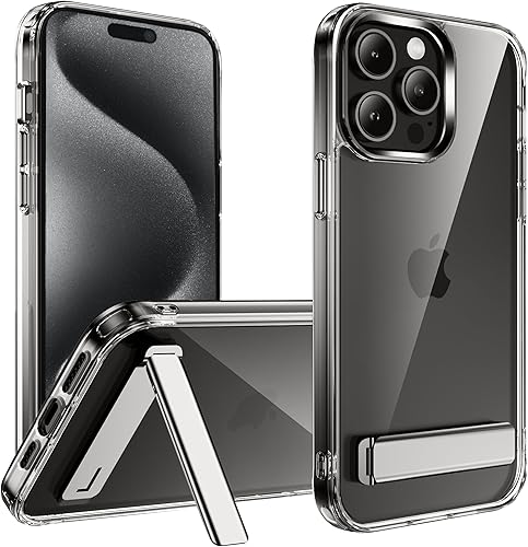 CEDO Funda con función atril para iPhone 15 Pro Max, funda de teléfono con soporte de metal integrado en modo de 3 vías, parachoques a prueba de