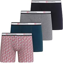 Southpole Cotton Stretch Boxer Briefs for Men Pack of 4 with 6" Inseam, Contour Pouch, Breathable Comfort Underwear