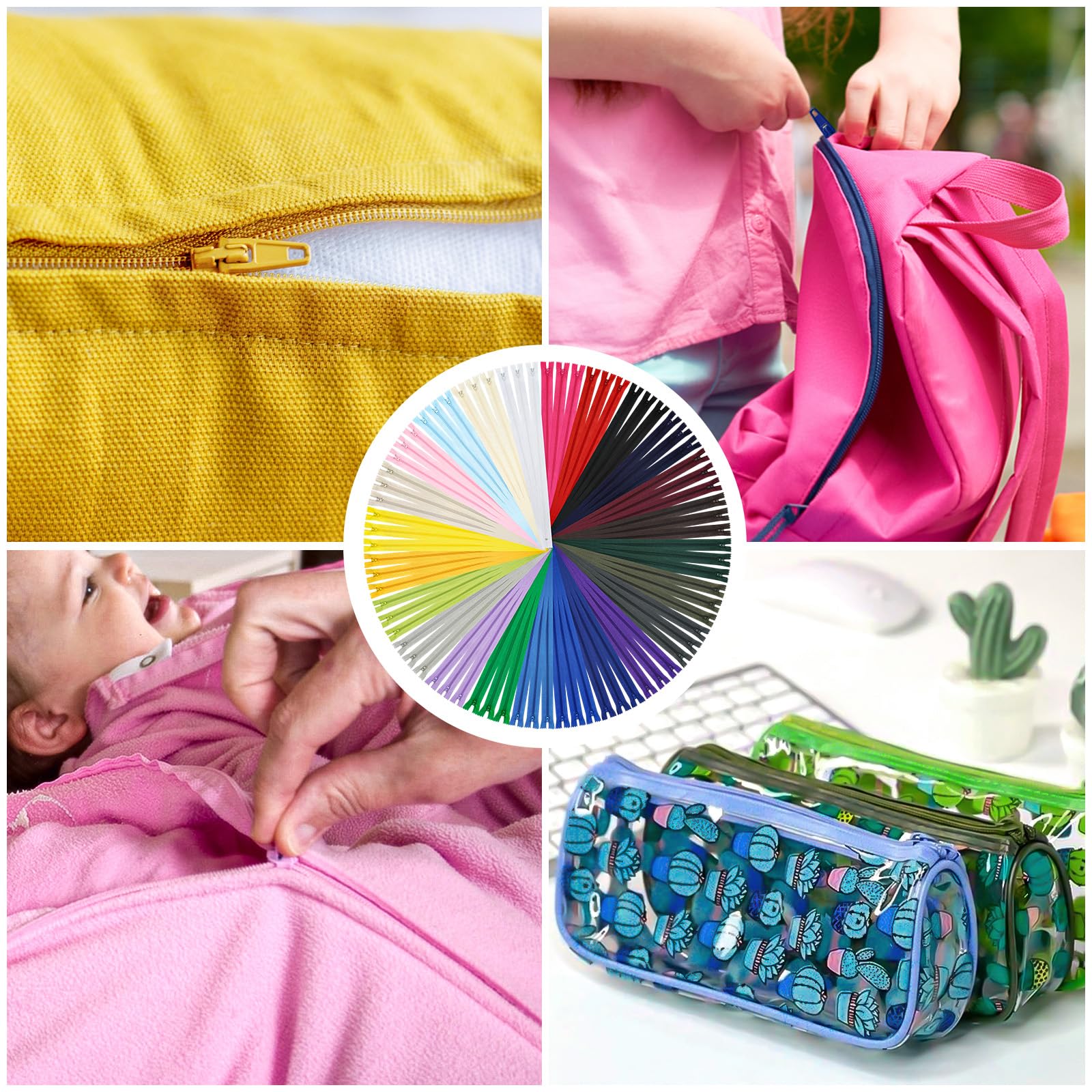 Set 72 Cerniere Nylon Multicolore - Chiusure Lampo Per Cucito, Borse, Vestiti, 20 Cm, Testa Metallo - Foto 5