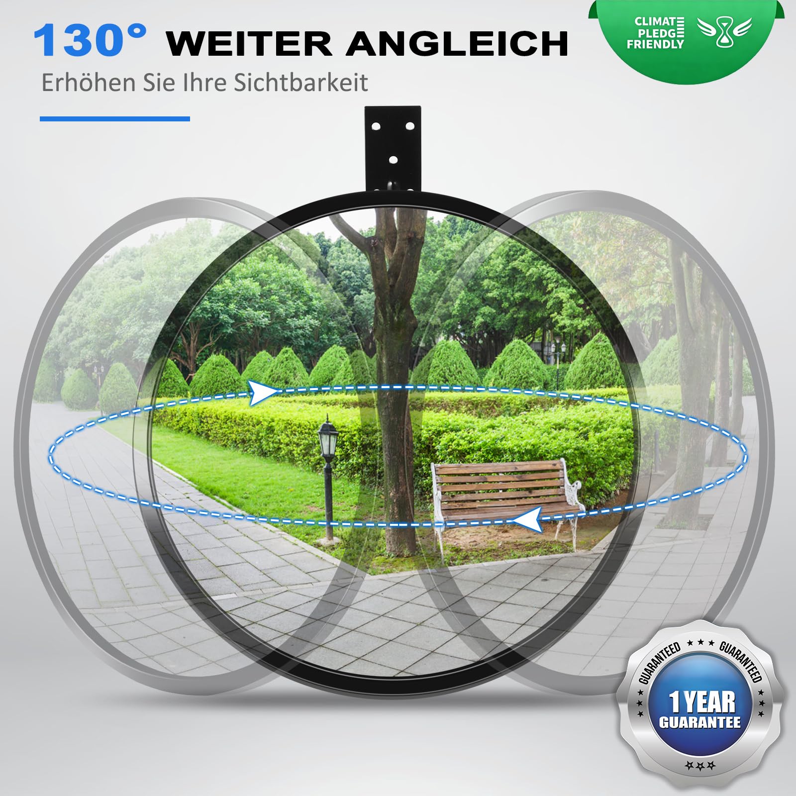 moveland Konvexspiegel - Verstellbarer Verkehrsspiegel 30 cm - Weitwinkel Spiegel Konvex Rund - Acryl Parabolspiegel - für Garage, Verkehr, Einfahrten, Büro, Hof, Lager (130 Grad konvex)