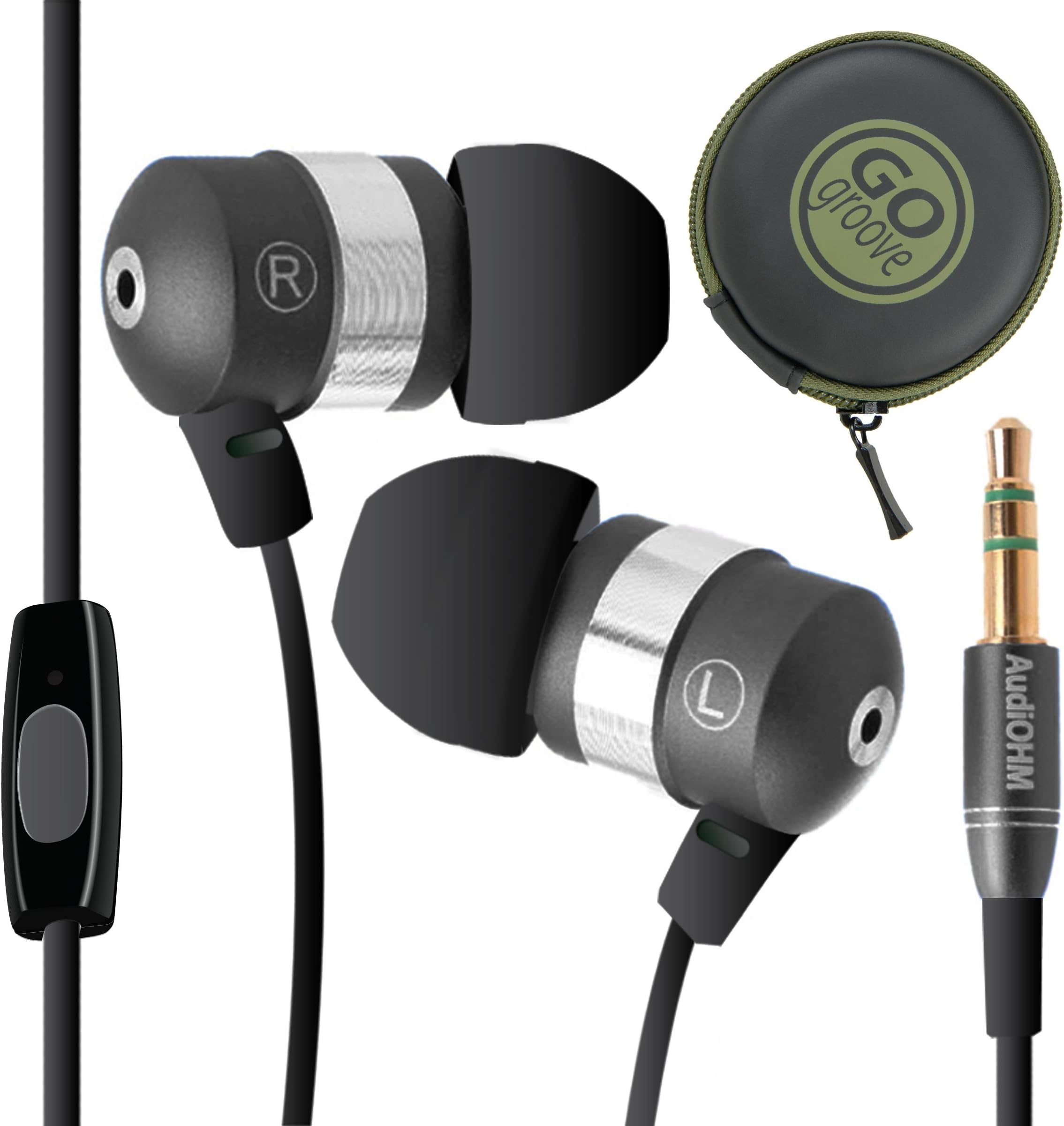 GOgrooveErgonomic Headphones with HandsFree Microphone & Deep Bass, Black - GGAOHF0100BKEW