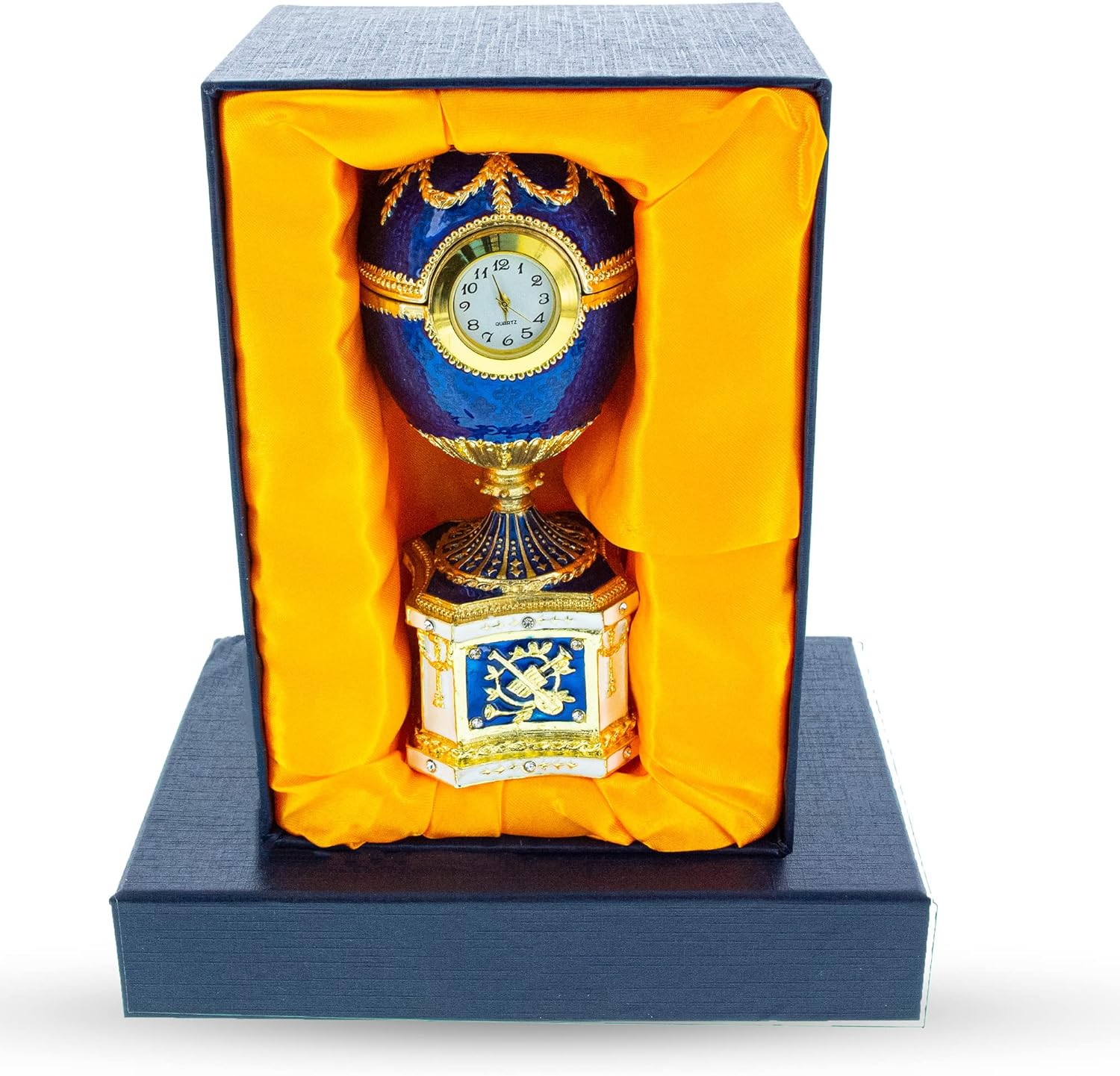 BestPysanky 1904 Kelch Chanticleer Blue Enamel Royal Imperial Easter Egg with Clock