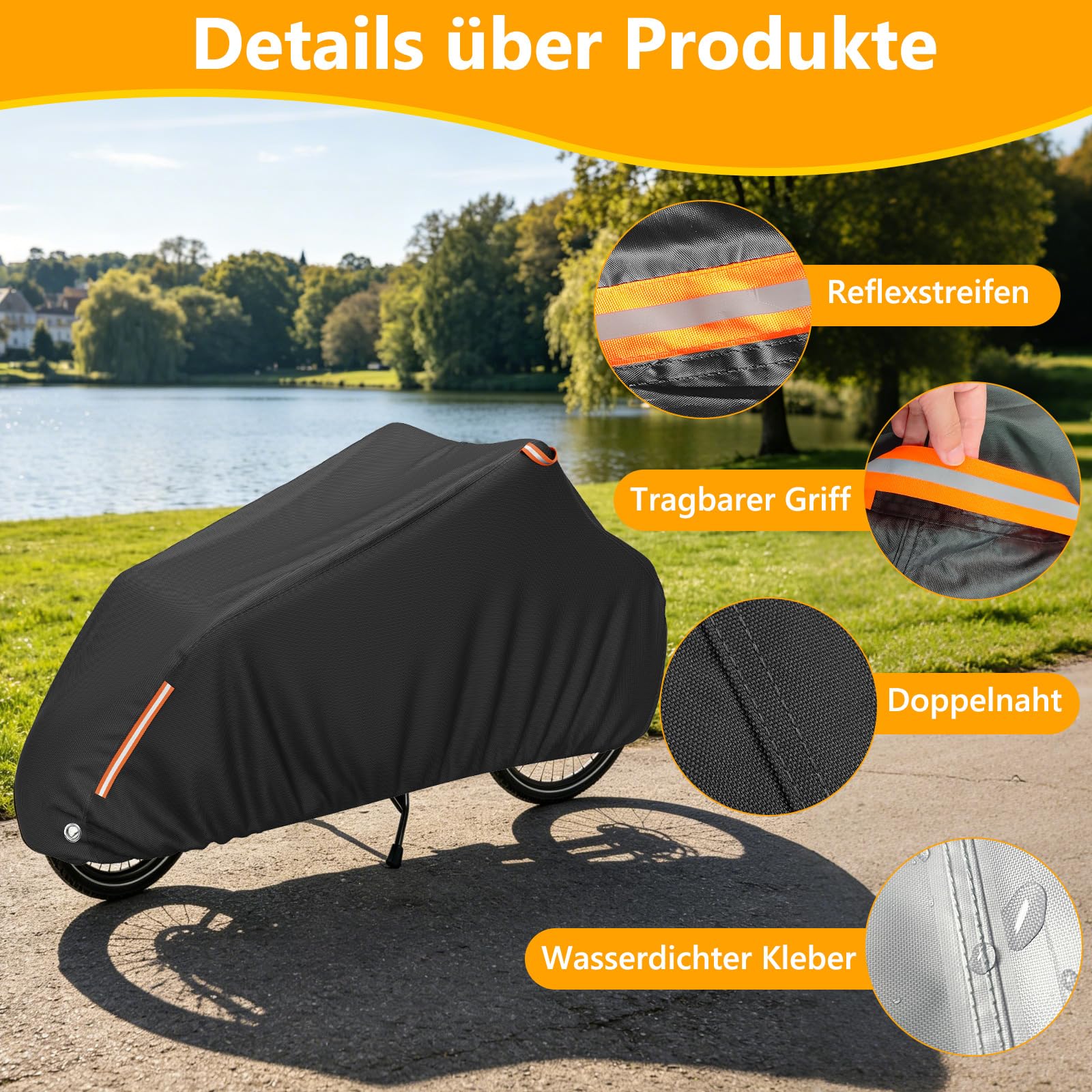 Lastenrad Abdeckung Fahrradabdeckung Wasserdicht, Lastenrad Fahrrad Abdeckplane mit Reflektorstreifen & Schlosslöcher UV-Schutz Reißfest Regenschutz für Lastenfahrräder-285x65x115cm