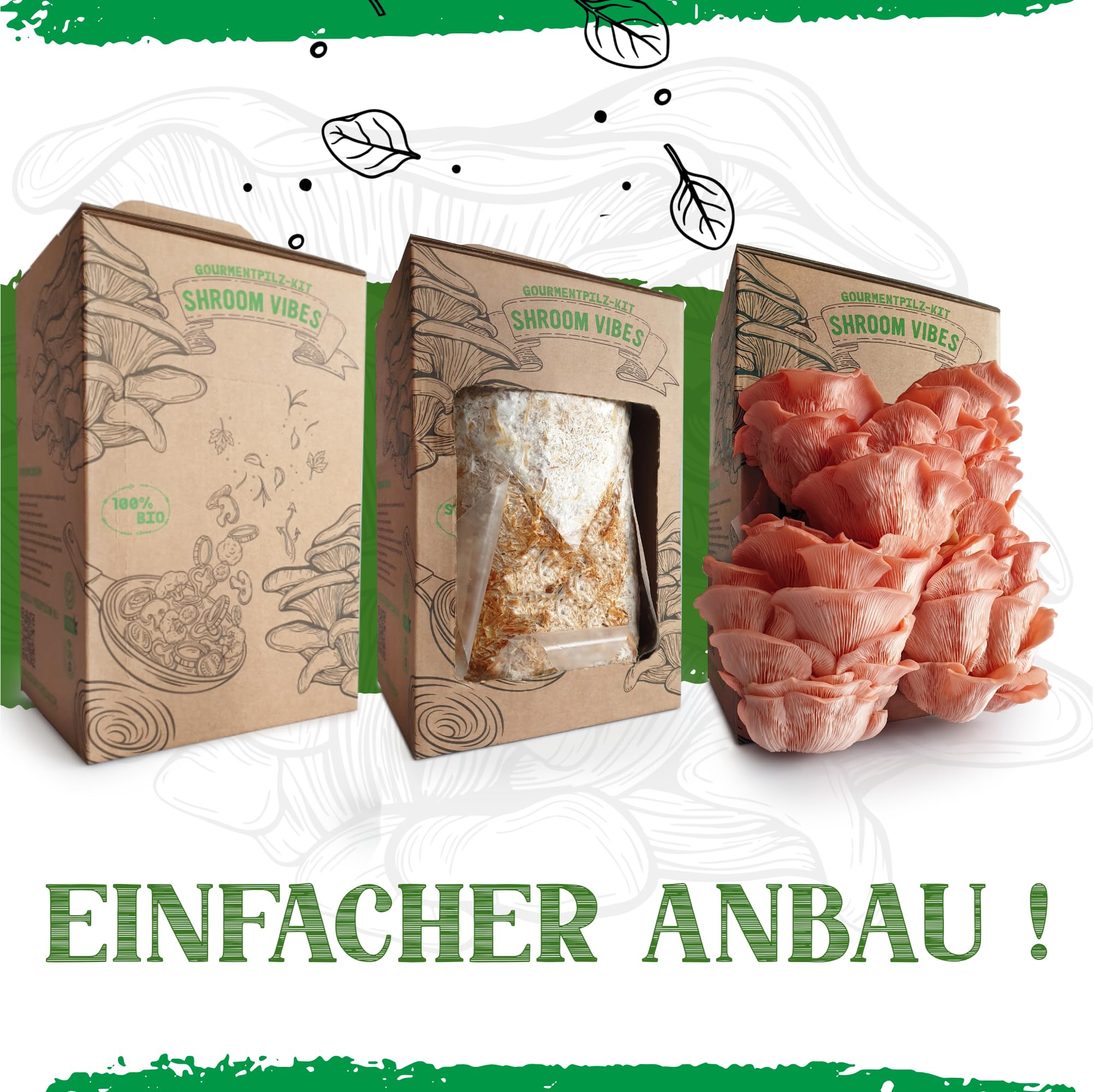 Bio-Pilz-Set | Pilzanbau-Set | 100% biologisch | ohne Gentechnik | ganzjähriger Anbau | Innenbereich Pilze | tägliches Besprühen | schnelle Ernte | einfach zu züchten | Geschenk für Feinschmecker