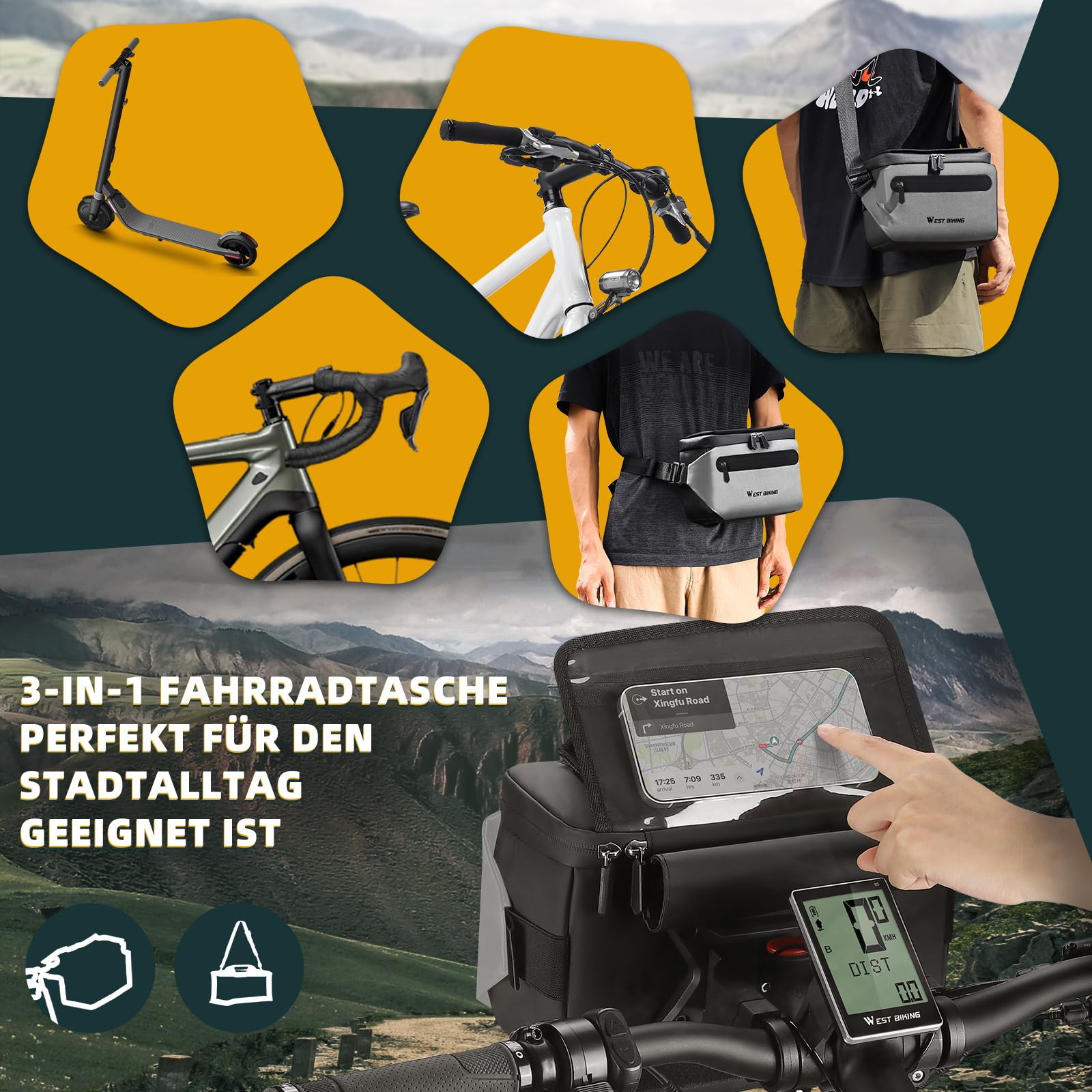 lenkertasche ipad XIQI Fahrrad Lenkertasche, Fahrradtasche Lenker mit Lenkeradapter, 3-in-1 Fahrrad Tasche Vorne, Ebike mit Regenschutz, Handyhalterung, Abnehmbar Schultergurt Sport & Freizeit Farbe:Limette Top Gear - 14. tools and accessories