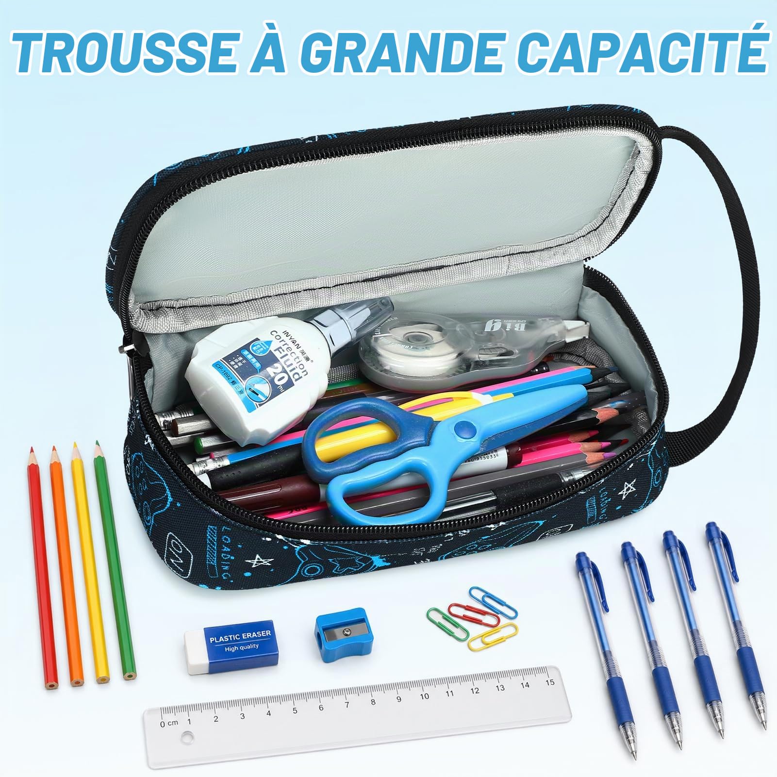 Cartable Garçon Lumineux, Sac à Dos Grande Capacité Trousse