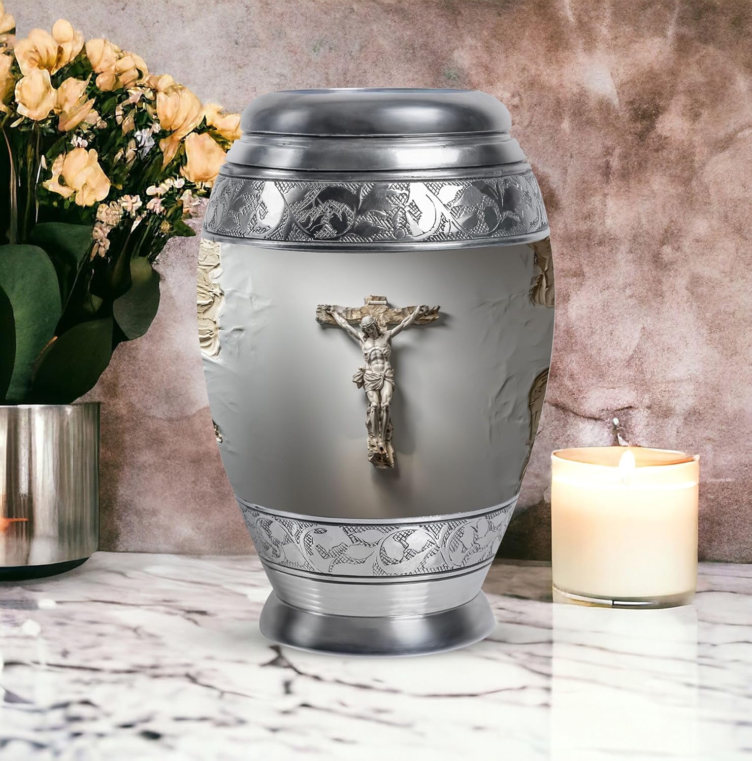 Mountain Urn Dad Mom Memorial Large Human Ashes Holder, 10 Inch Velvet Bag Adult Urn, Funeral Decorative Cremation Urn Burial