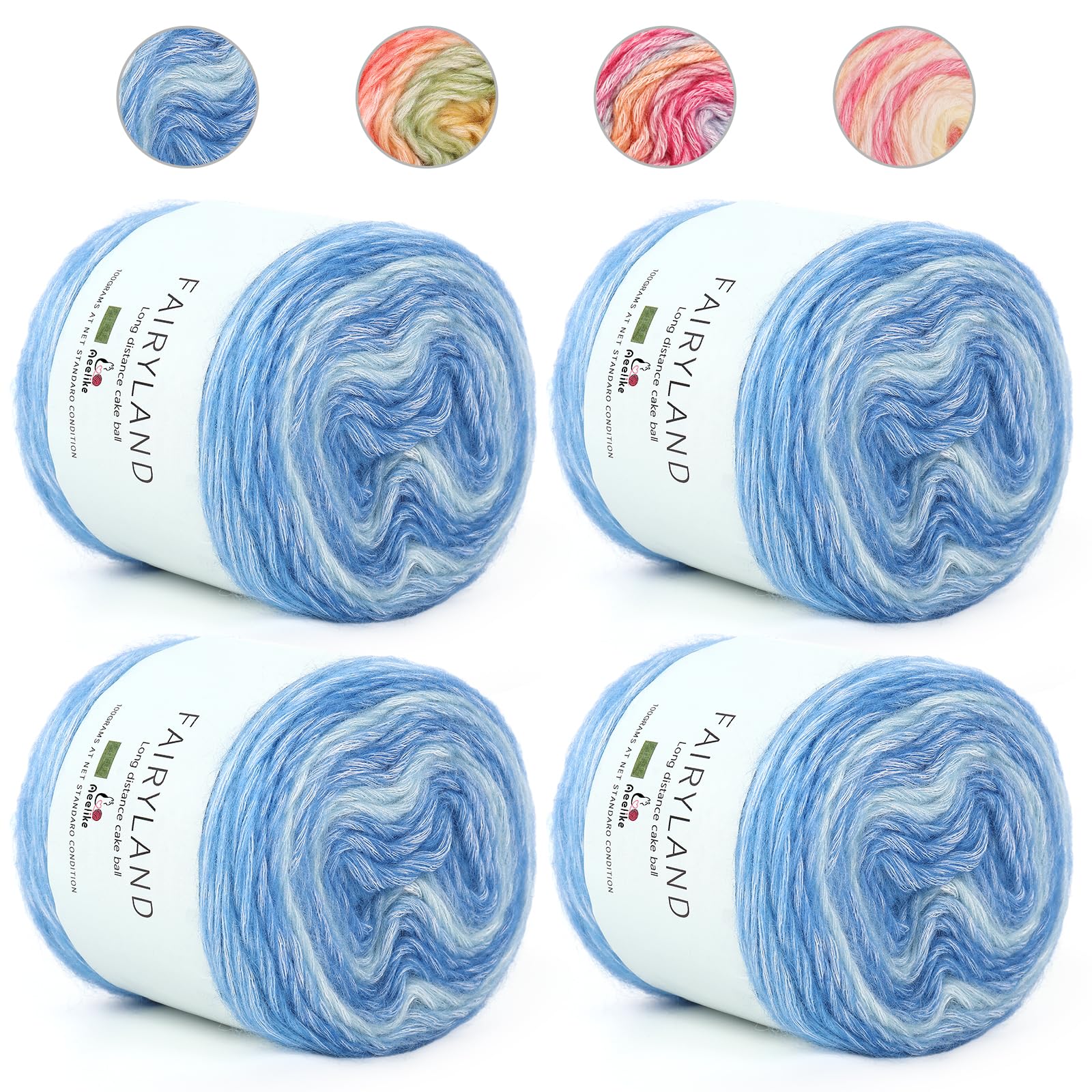 Aeelike Ombre Yarn Blue, 4 x 100g of Gradient Yarn Cake for Crochet, 60% Cotton 30% Acrylic 10% Wool