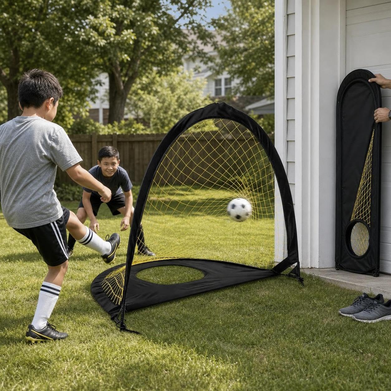Porta da Calcio Portatile e Pieghevole Bambini, Funzione 2 in 1 per Allenamento e Gioco, da giardino