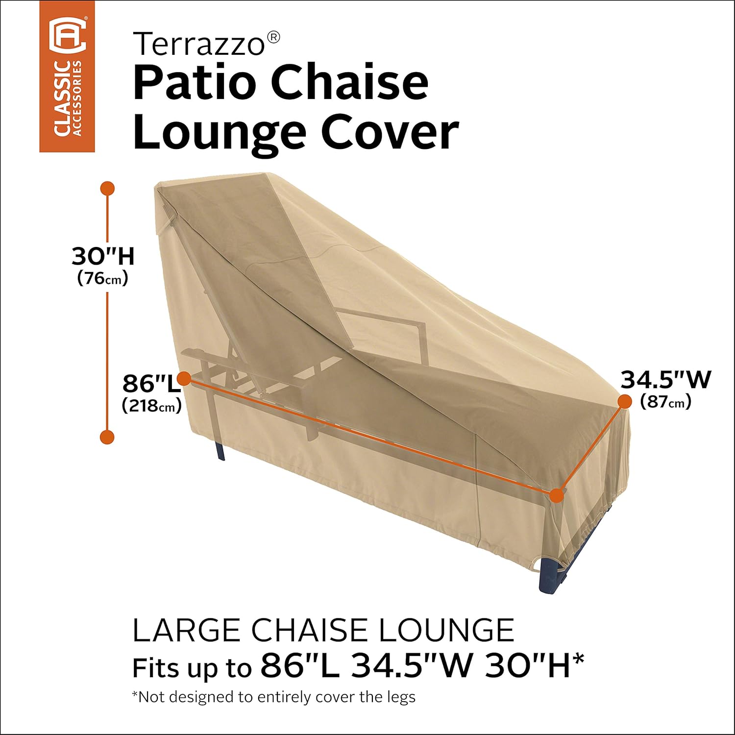 Classic Accessories Terrazzo Water-Resistant 86 Inch Patio Chaise Lounge Chair Cover, Patio Furniture Covers