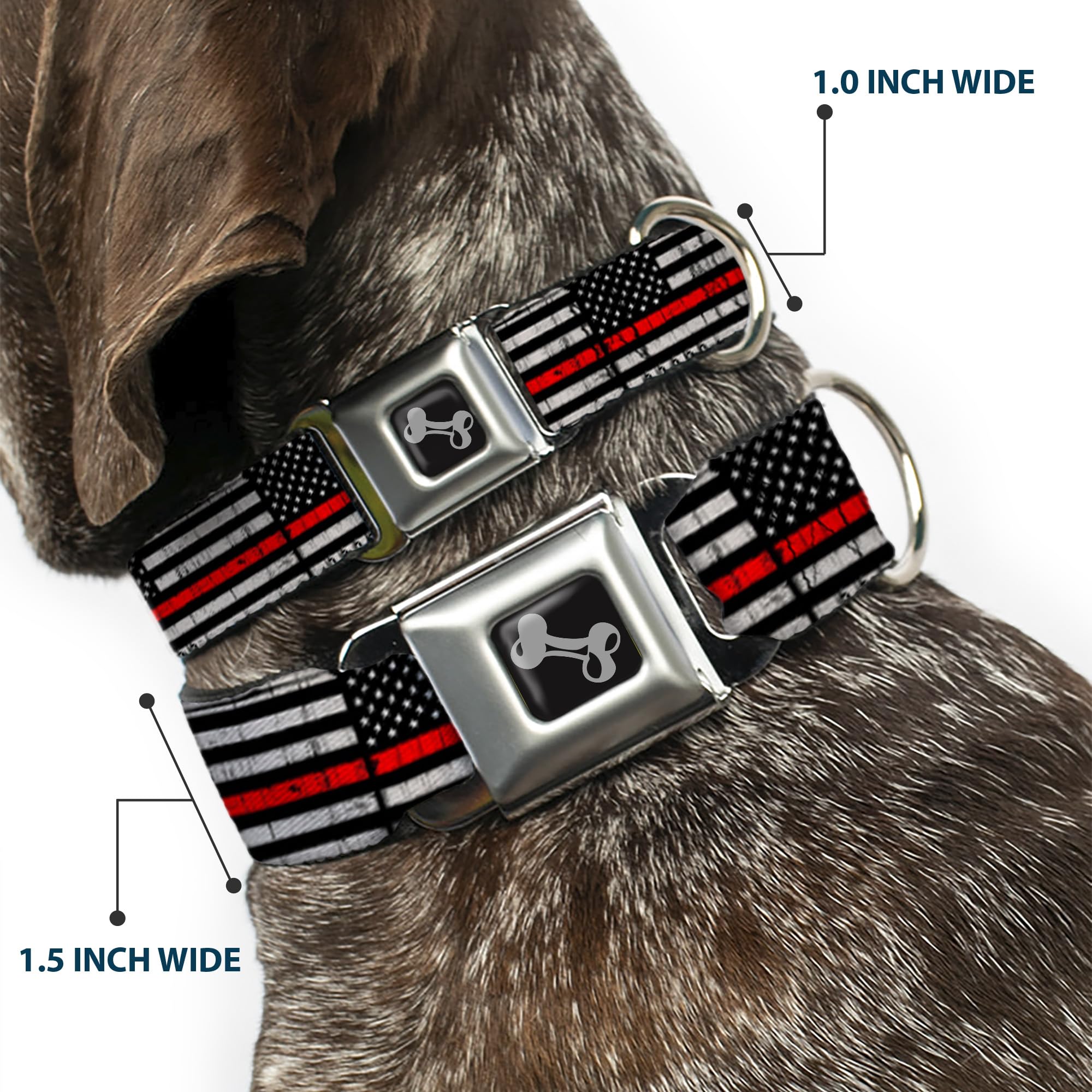 Buckle-Down Boucle de Ceinture de sécurité pour Chien – Ligne Rouge Mince avec Drapeau patiné Noir/Gris/Rouge