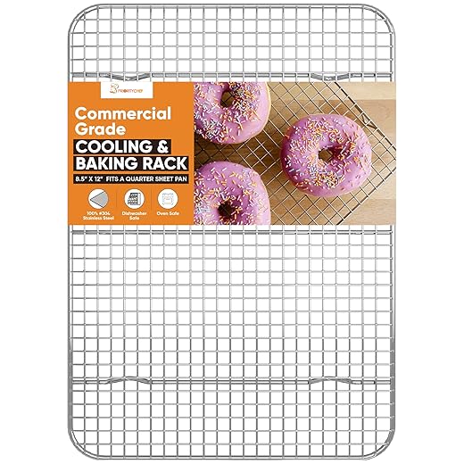 Priority Chef 18/8 Stainless Steel Cooling Rack, Heavy Duty Baking Rack For Oven Cooking, Fits Quarter Sheet Pan, Wire Rack For Cooking, Bacon, Cookie Cooling Rack, 8.5" x 12"
