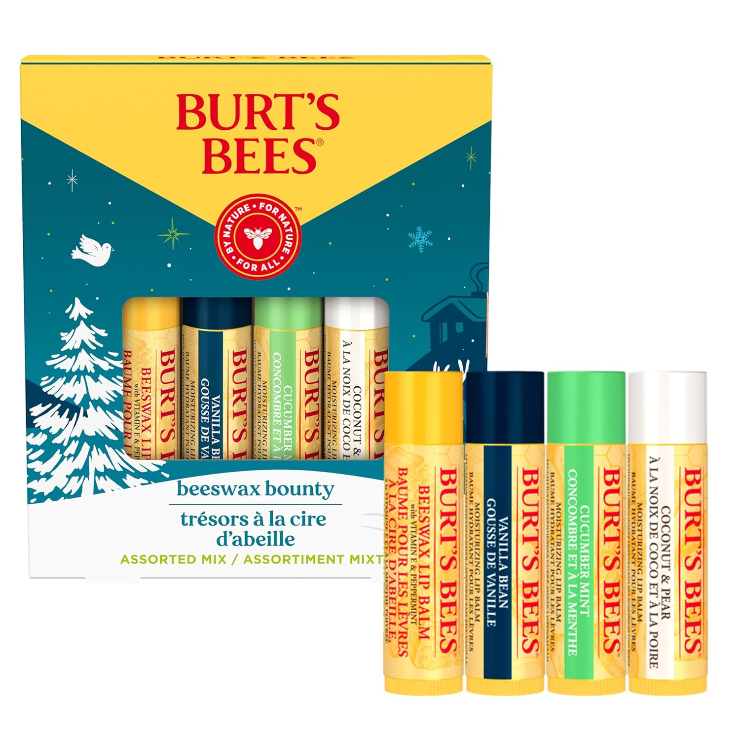Burt's Bees Lip Balm, Beeswax Bounty Assorted Mix, 4-Pack, 0.15 Oz