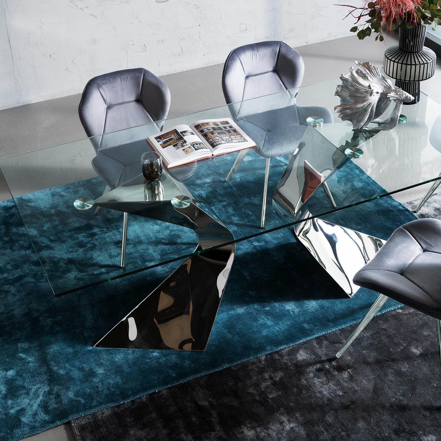 Kare Design Tavolo Gloria Nero | Piano In Ceramica E Gambe In Acciaio | 200x100 Cm Per 6-8 Posti