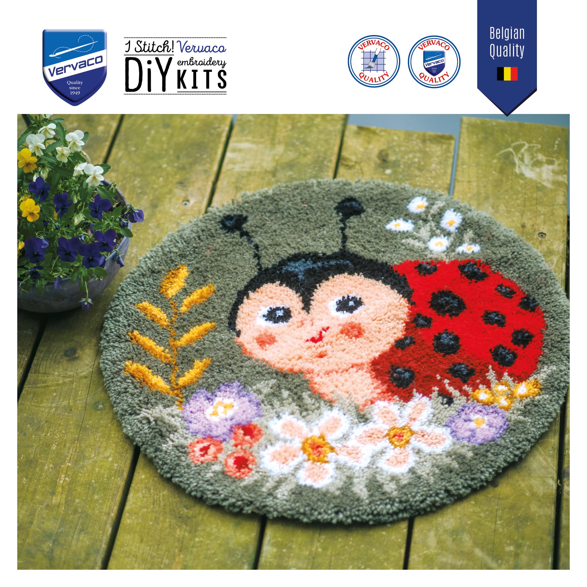 VERVACO Knüpfteppich Set DIY Handarbeit Set Knüpfset für Anfänger MARIENKÄFER Teppich zum Selber Knüpfen Basteln Erwachsene Kreativ ca. 67 x 67 cm Latch Hook Kit Knüpfhaken Zubehör Haus Dekoration