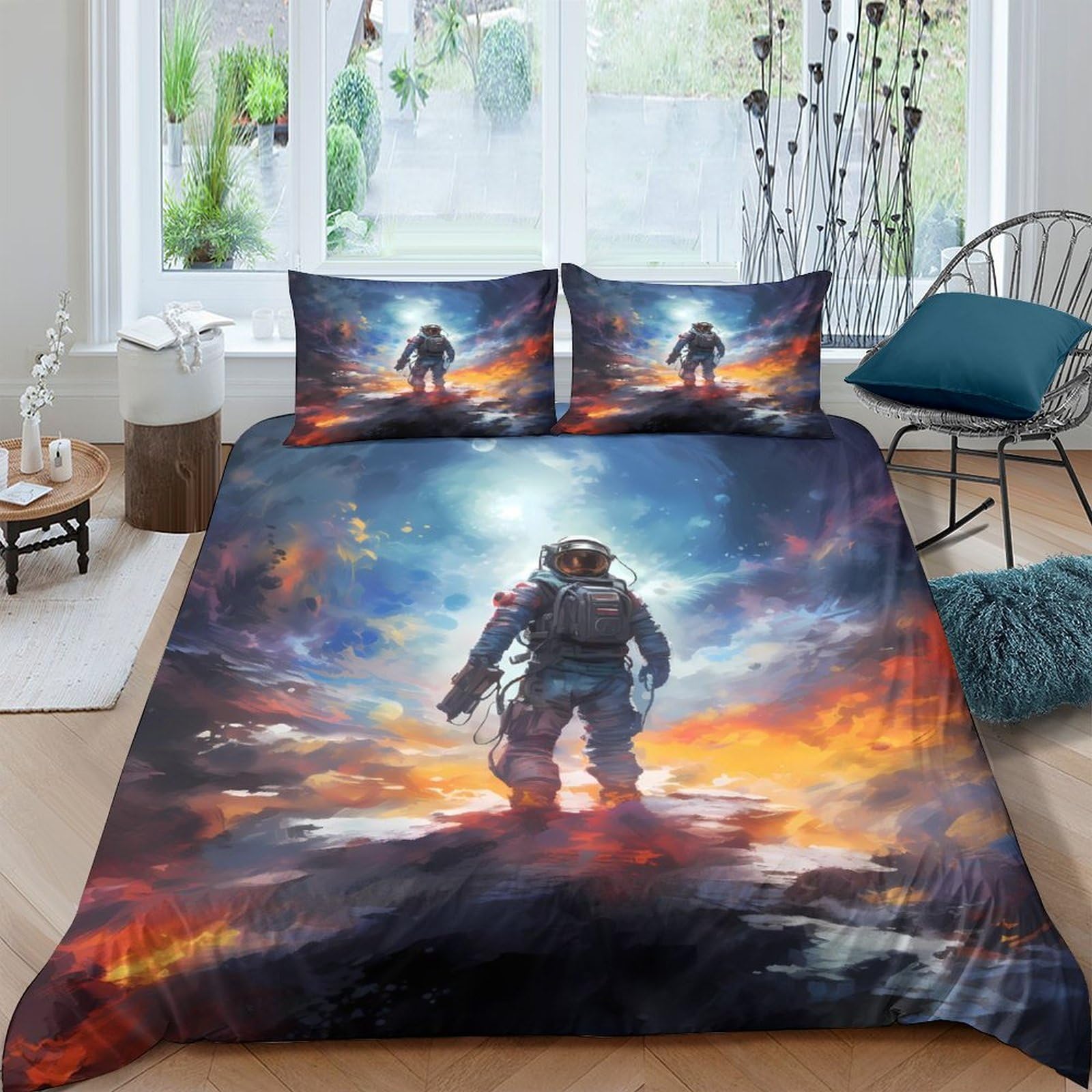 Ctjqhvkz Style-8 3D Printed Astronaut Sunset Fitted Sheet Microfiber Soft Breathable Space Landscape Bed Cover For Bedroom Dorm Decor Single（135X200cm）