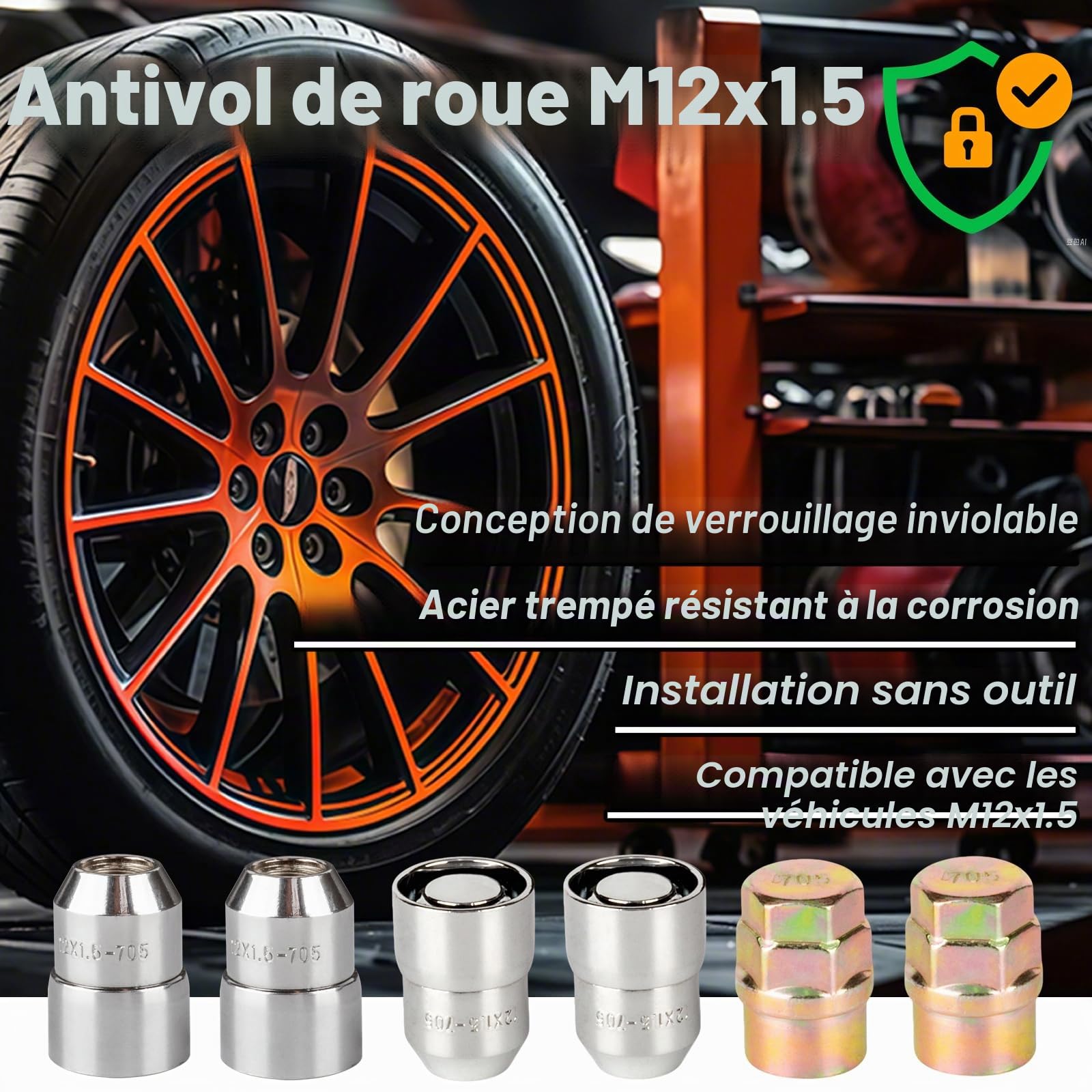 4 Pièces Écrous Antivol Roue M12 x 1.5 en Acier Allié avec 2 Clés - Boulon Antivol Roue Universel pour Voiture et Véhicule Modifié Argenté (M12 x 1.5)